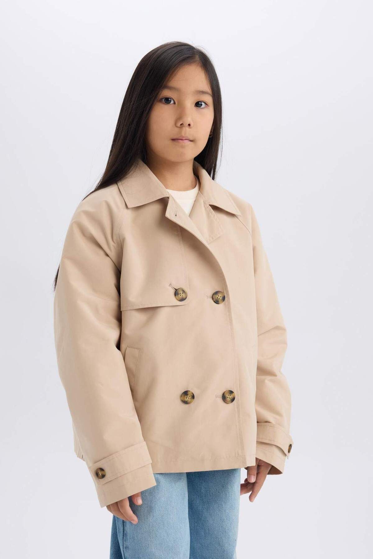 DeFacto-Regular Fit Buttoned Short Trench Coat D6938A825Sp 3