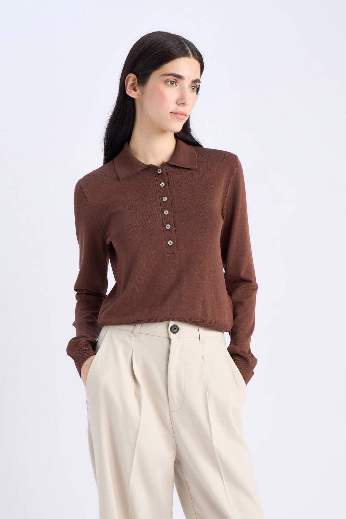DeFacto-Basic-Strickpullover mit regulärer Passform und Polokragen D6259AX25SP 3