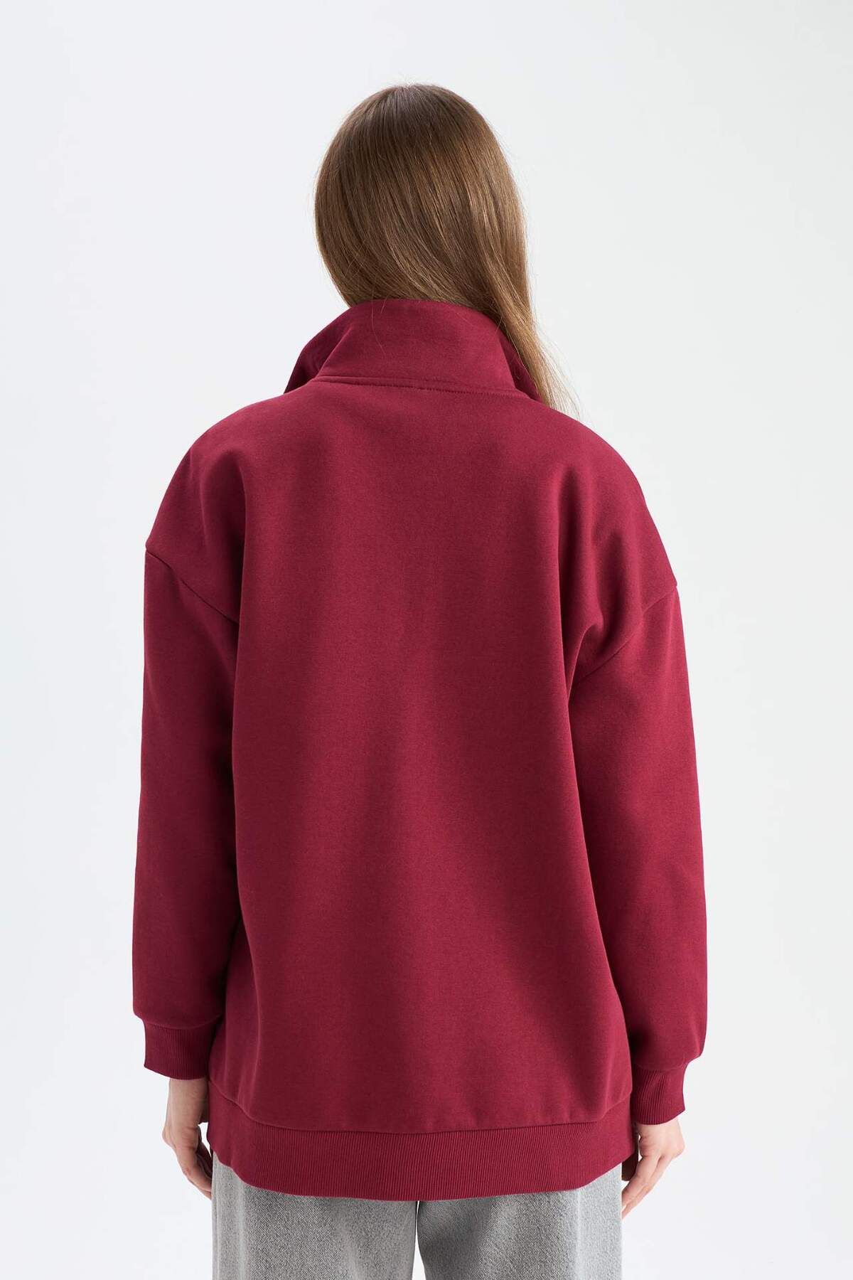 DeFacto-Regular Fit Zipper Stand Collar Printed Inside Soft Furry Thick Sweatshirt Tunic E8846Ax24Cw 6