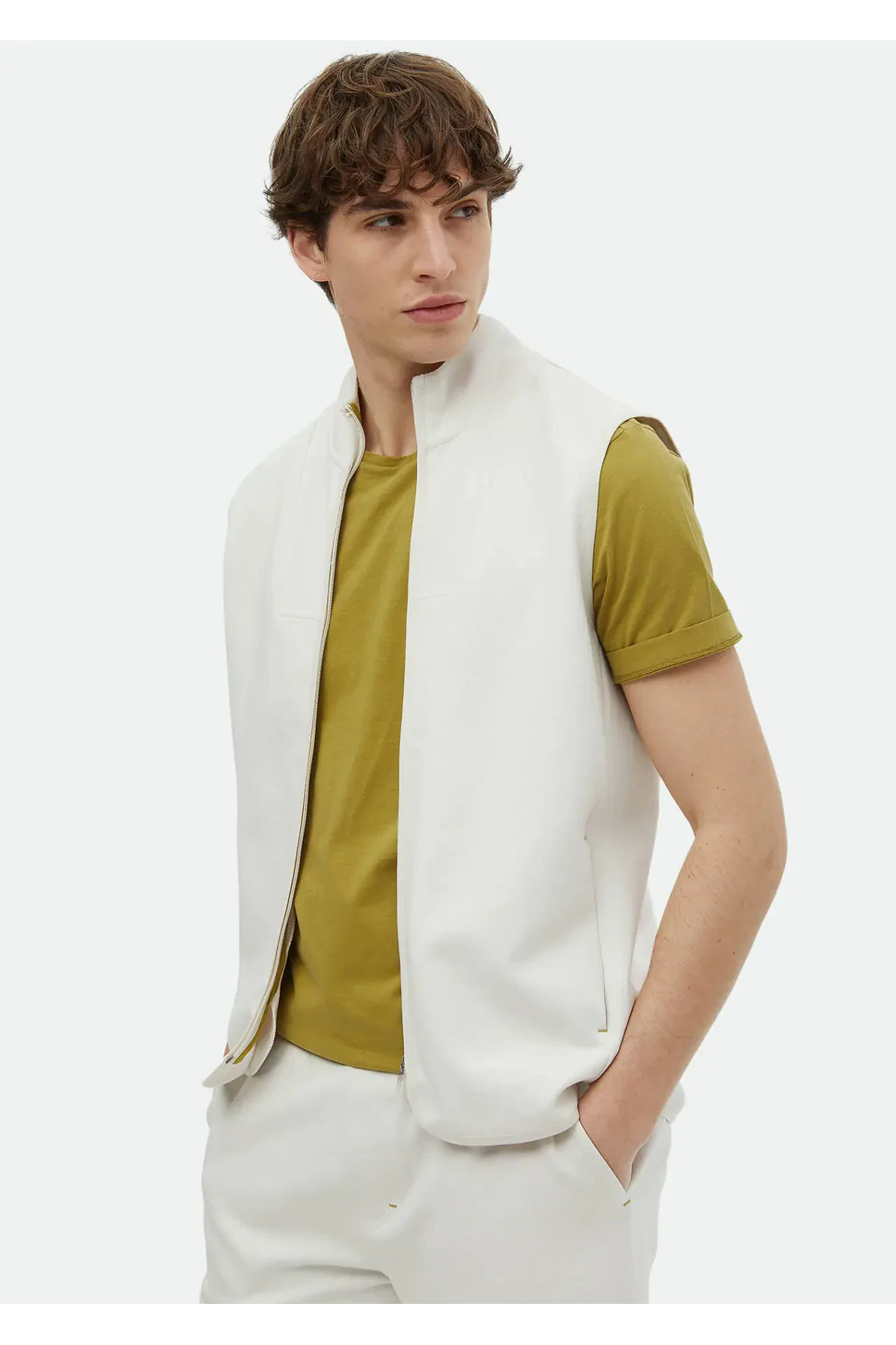 رمزی جلیقه ورزشی بافتنی Ecru Cotton Blend