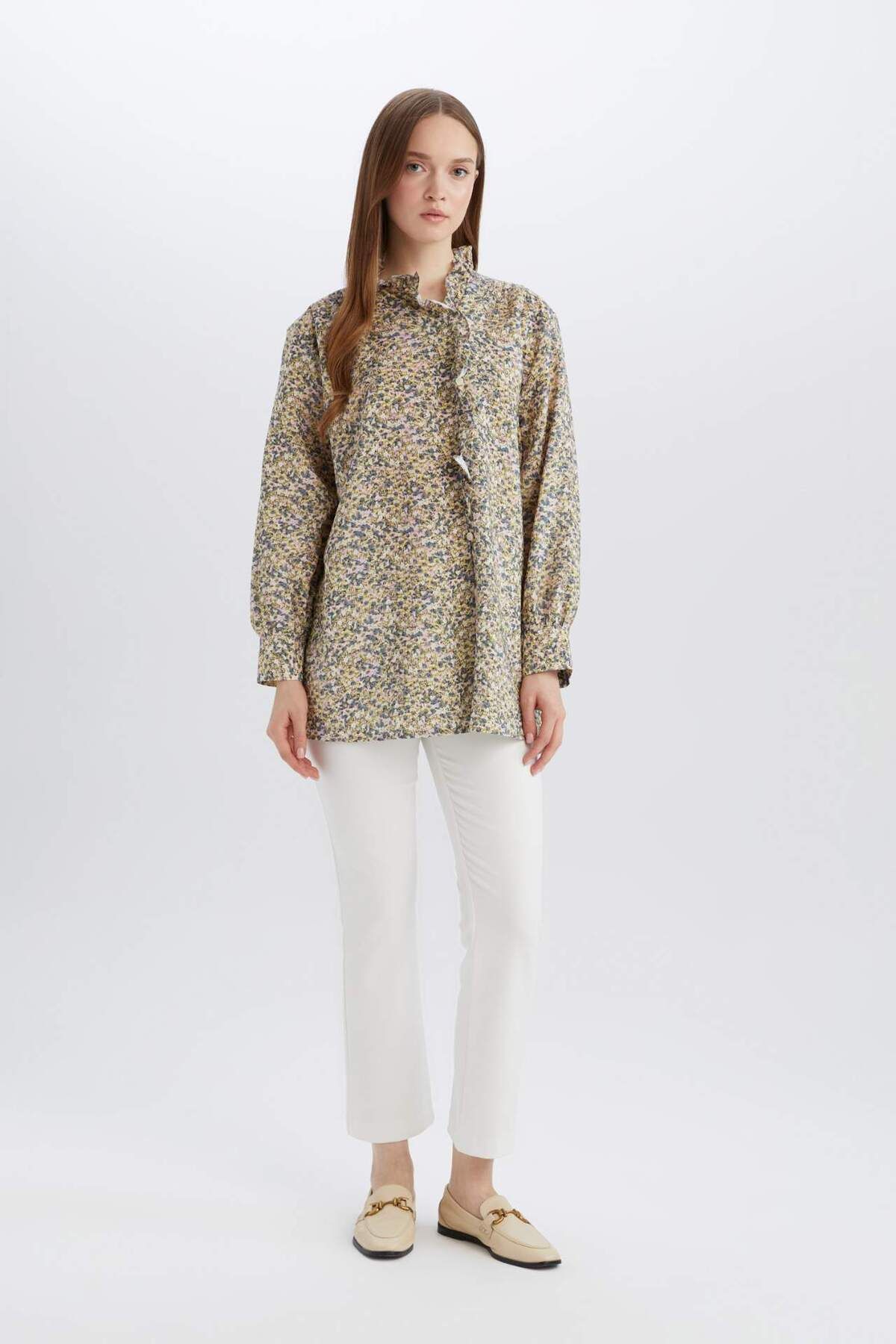 DeFacto-Reguläre Passform Blumen Langarm Hijab Bluse Tunika E1796AX25SP 2