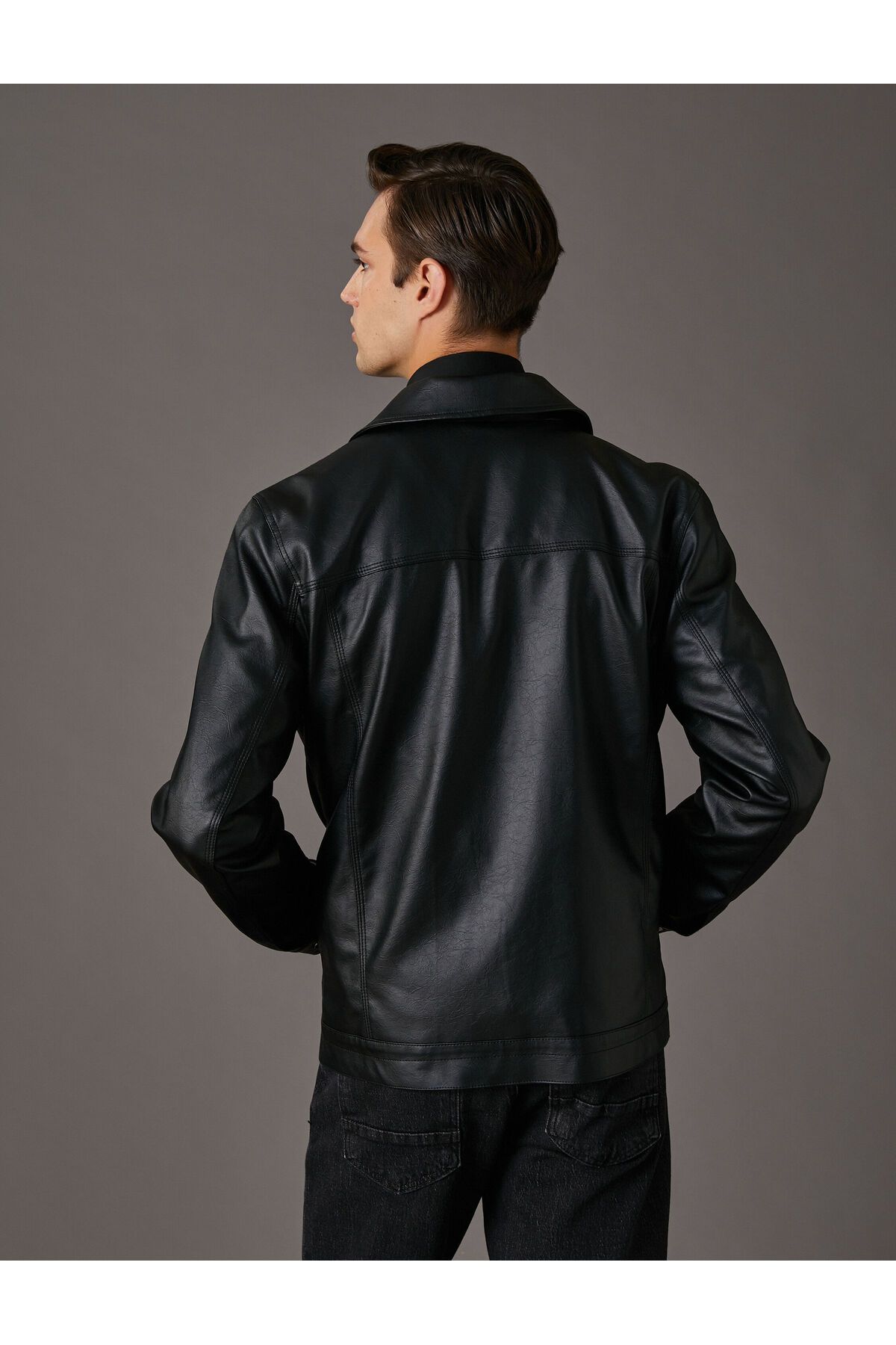 Koton-Leather Look Jacket with Flap Double Pockets Classic Collar with Snap Buttons 5