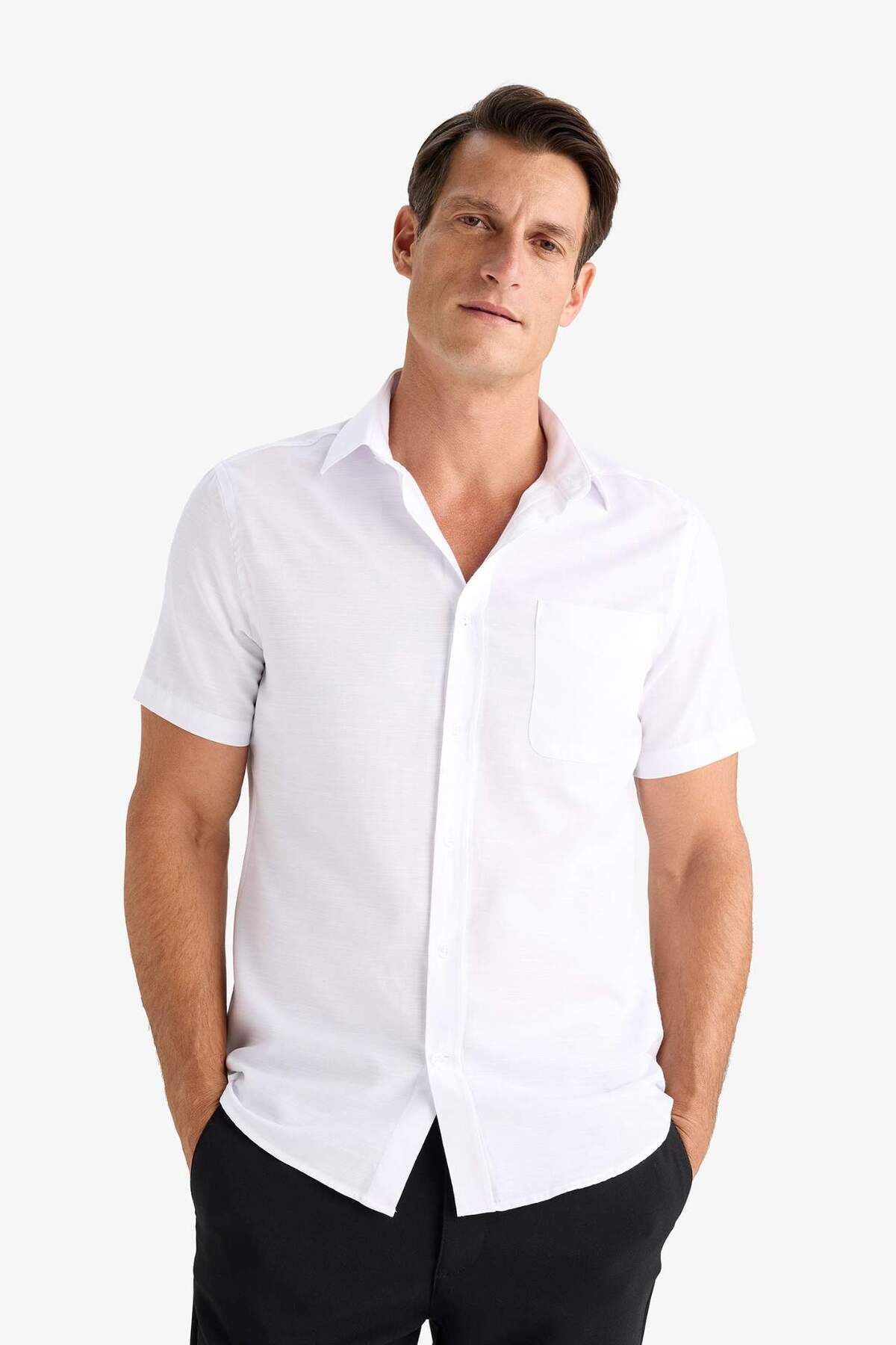 DeFacto-Modern Fit Polo Neck Basic Solid Short Sleeve Shirt E5077Ax25Sm 4