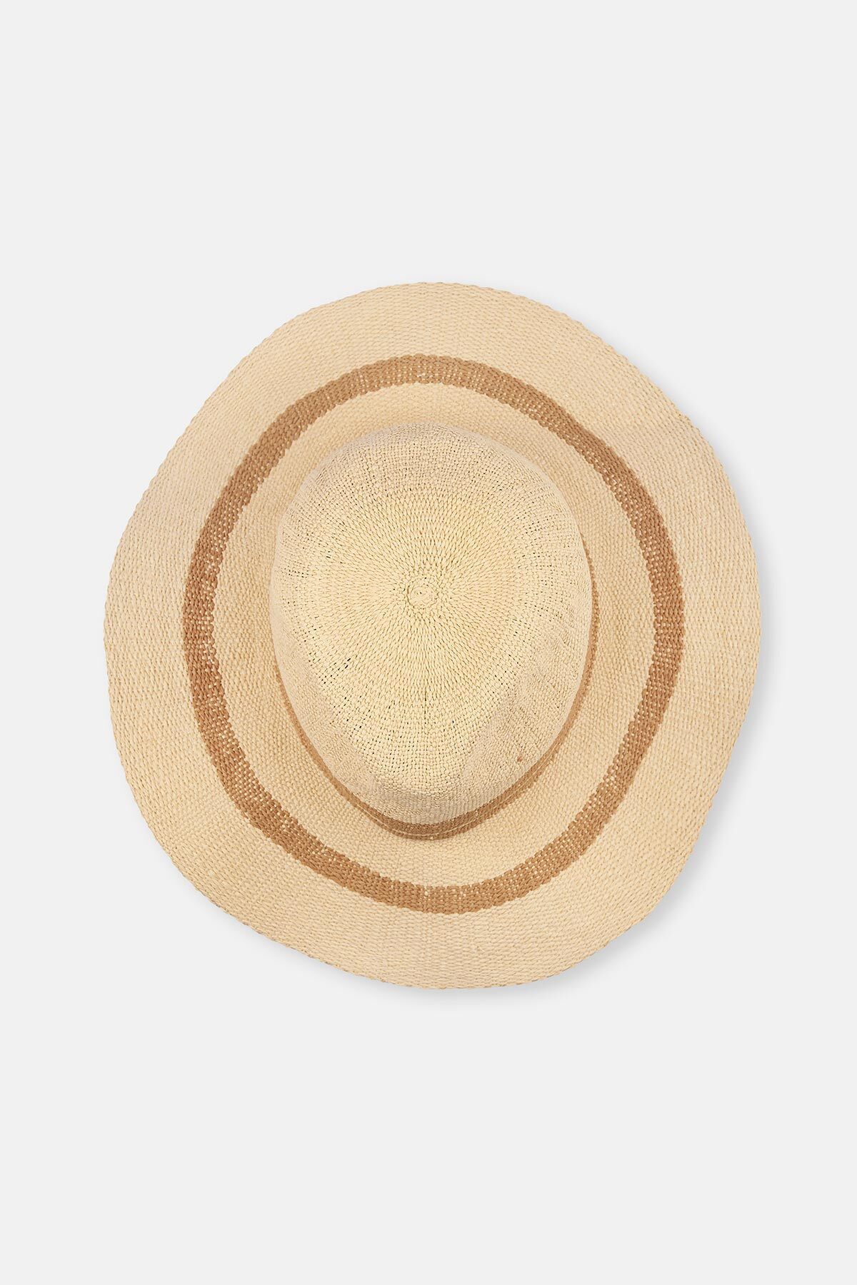 Dagi-Straw Ecru Line Patterned Hat 2