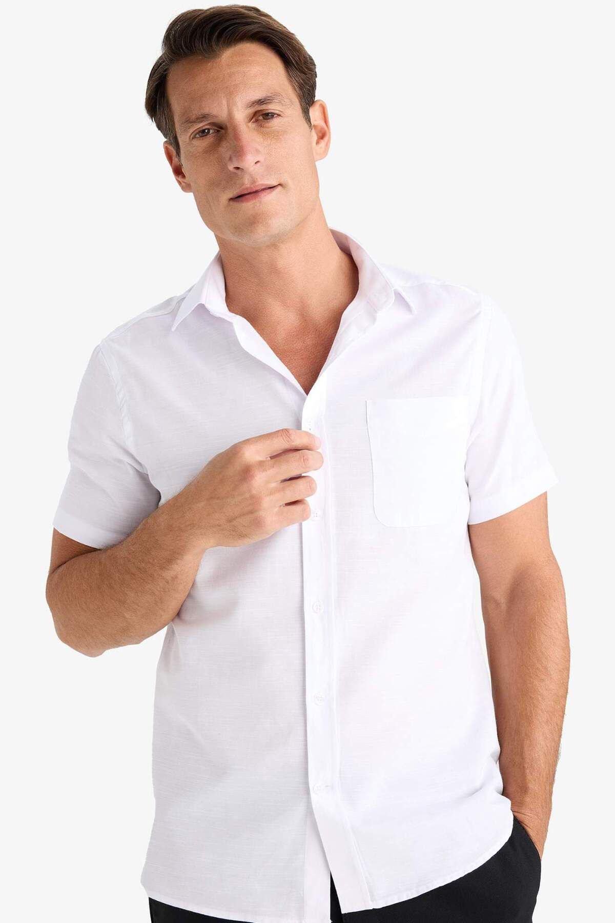 DeFacto-Modern Fit Polo Neck Basic Solid Short Sleeve Shirt E5077Ax25Sm 1