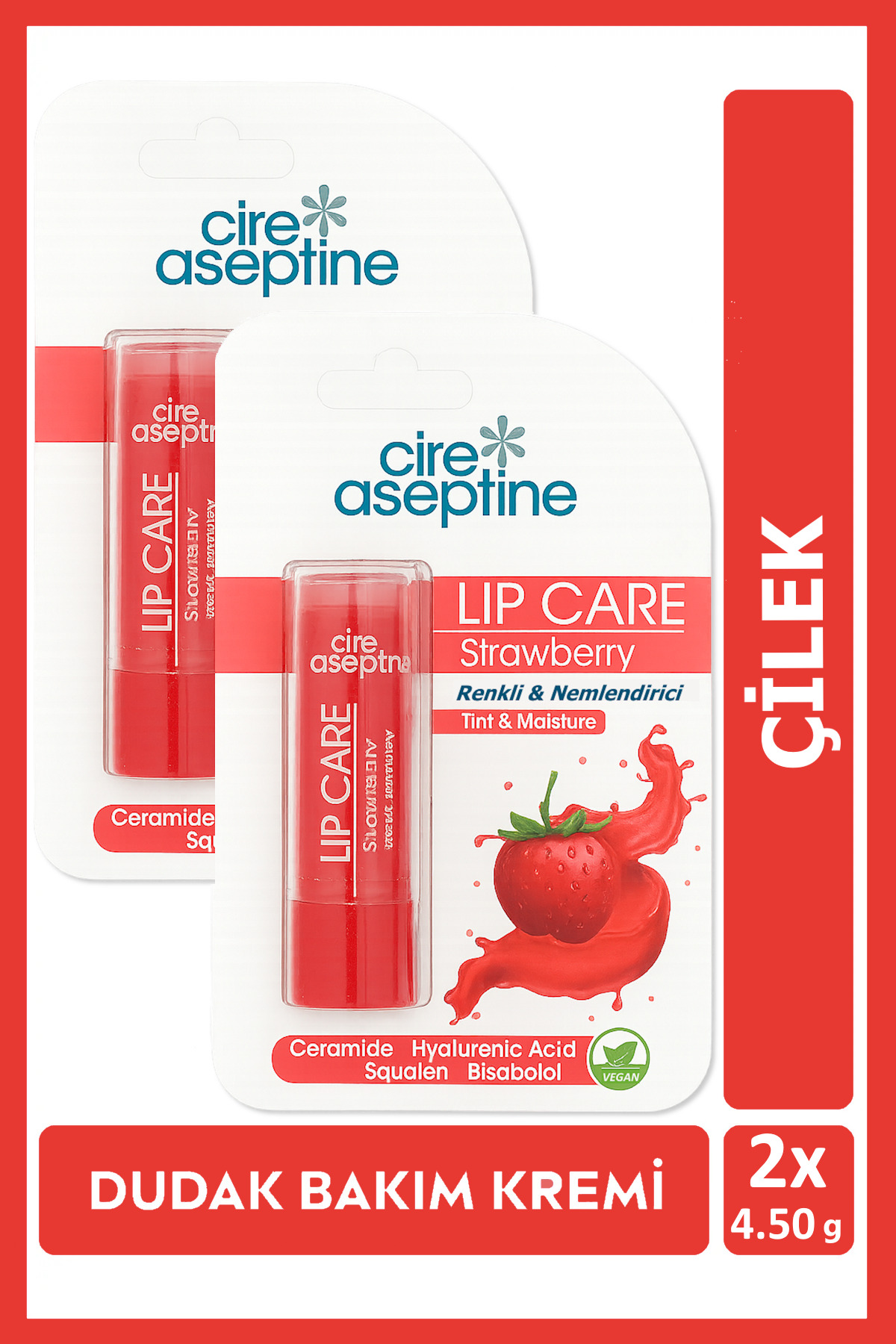 Cire Aseptine Lip Care Strawberry (Çilek) Renkli Dudak