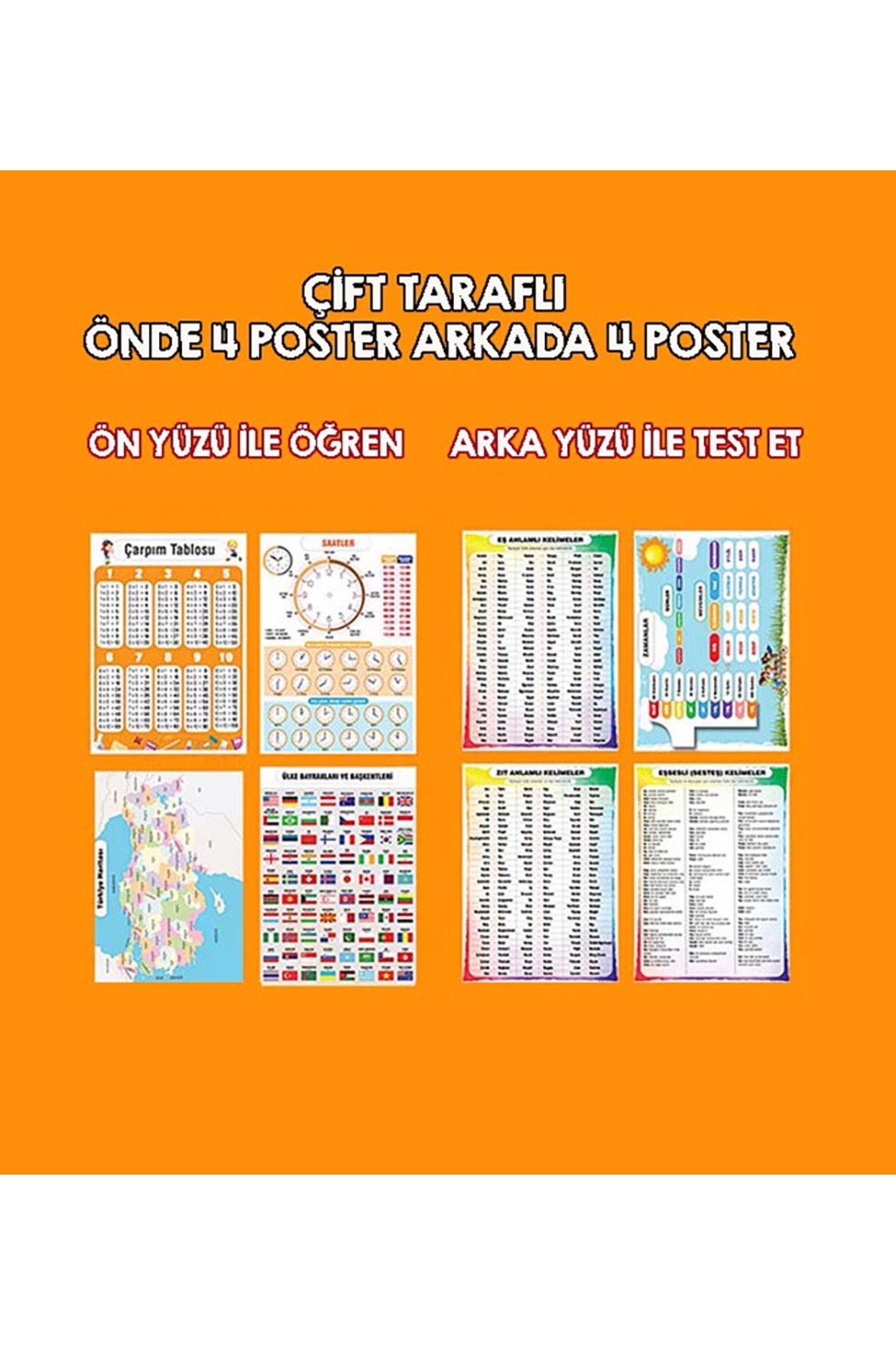 Ayışığı Dizayn 21x30 cm Çift taraflı-Okul-8'li-Çarpım-Türkiye-Ülkeler-Saatler-Eş-Zıt Anlamlı-Eşsesli-Zamanlar
