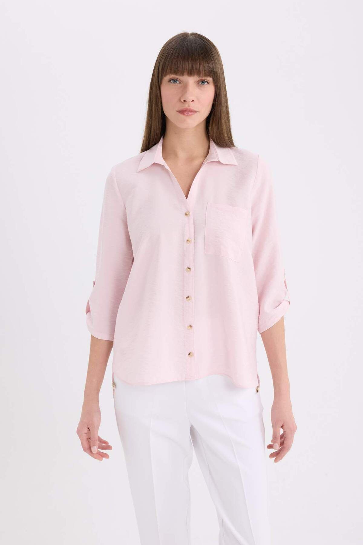 DeFacto-Regular Fit Basic Plain Langarmhemd M9407AZ25SP 4