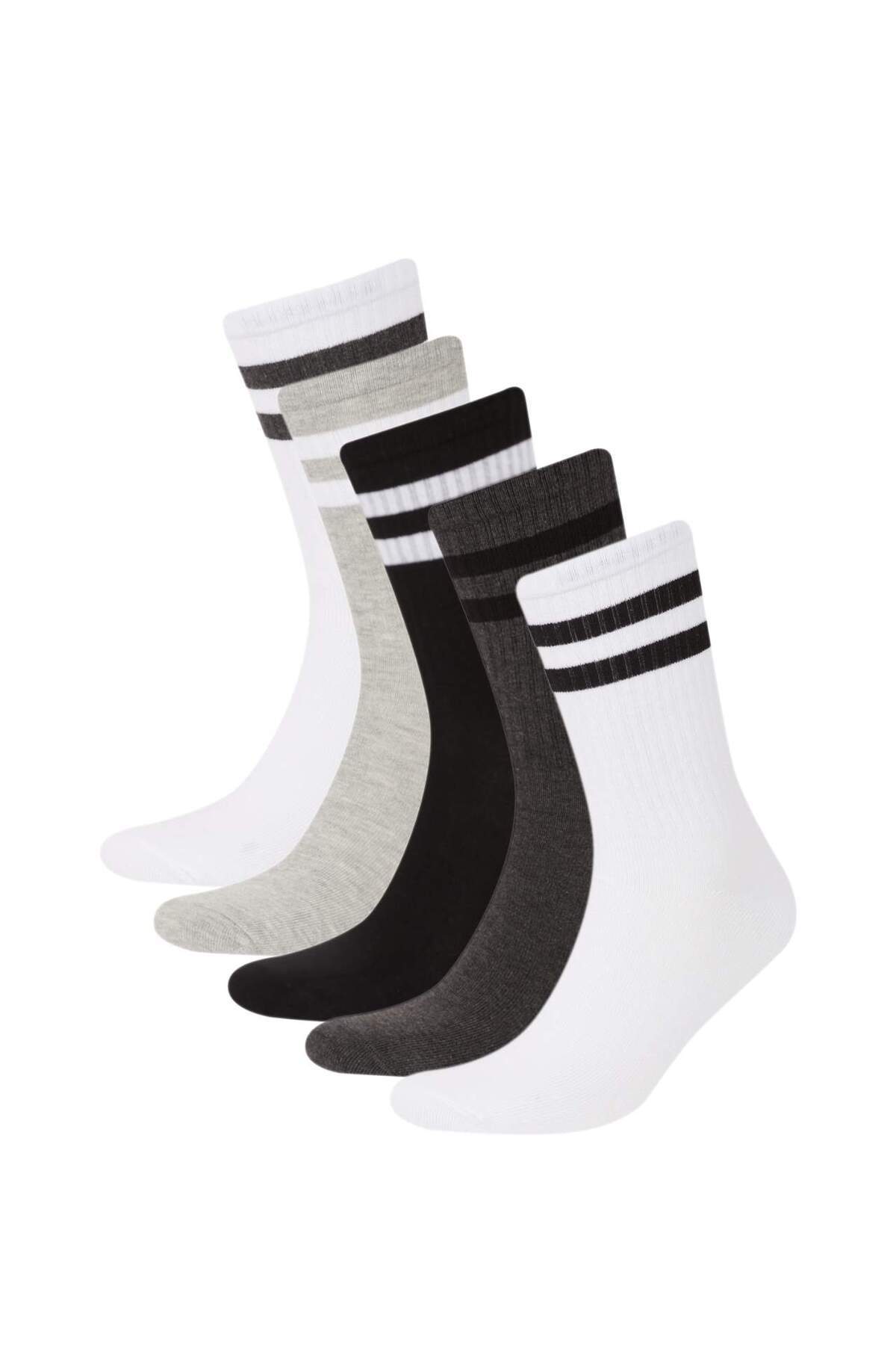DeFacto-Bequeme elastische 5-teilige lange Baumwollsocken für Herren D9655AXNS 1