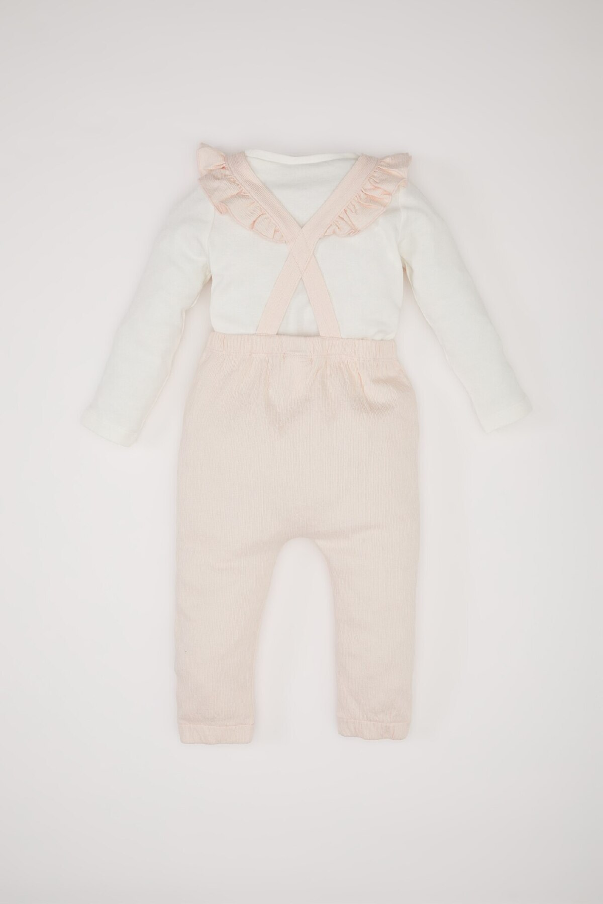 DeFacto-Baby-Mädchen-Set mit 2 Blumen-Langarm-T-Shirts aus Crinkle-Stoff, Salopet-Strampler D9094A525SP 4