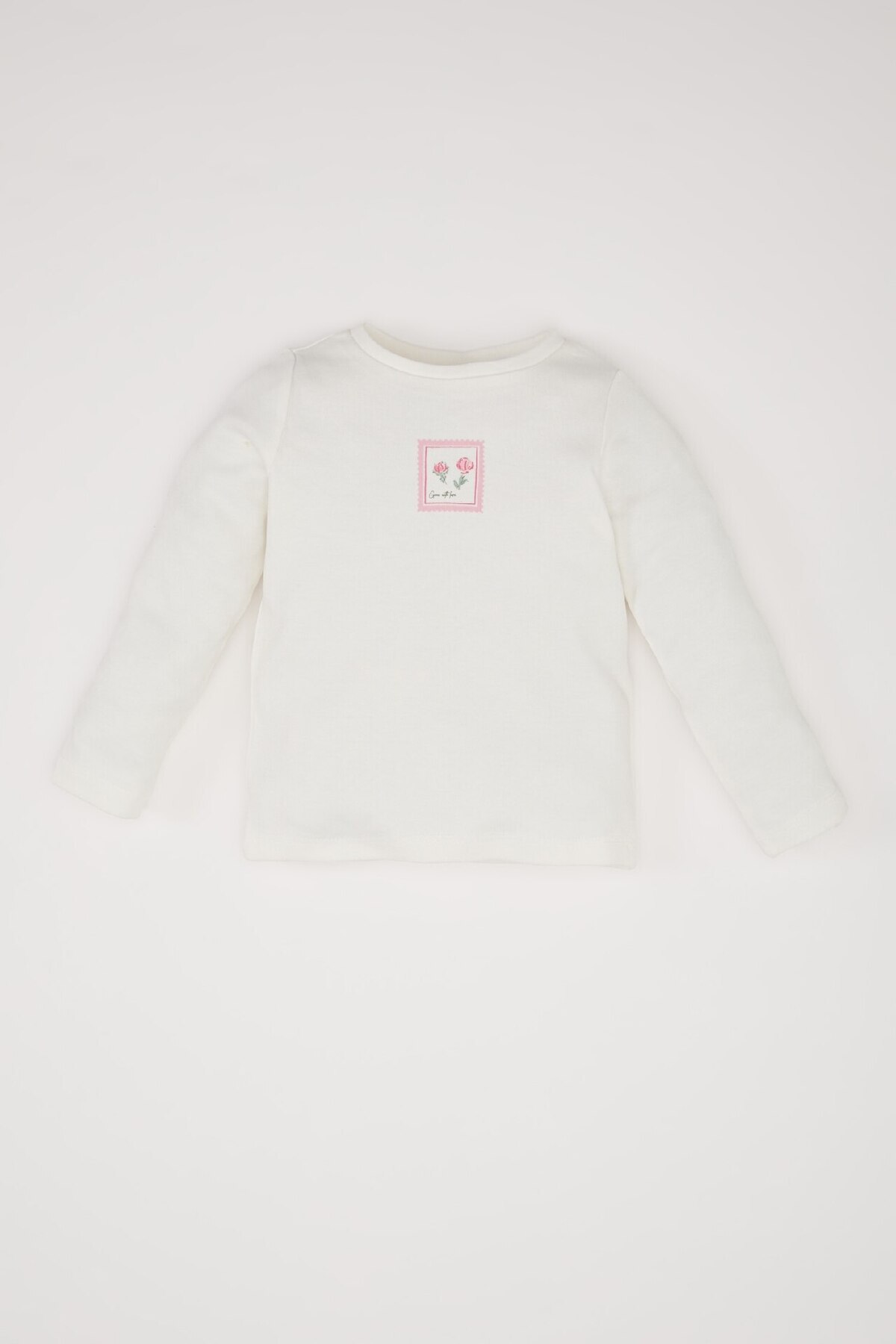 DeFacto-Baby-Mädchen-Set mit 2 Blumen-Langarm-T-Shirts aus Crinkle-Stoff, Salopet-Strampler D9094A525SP 2