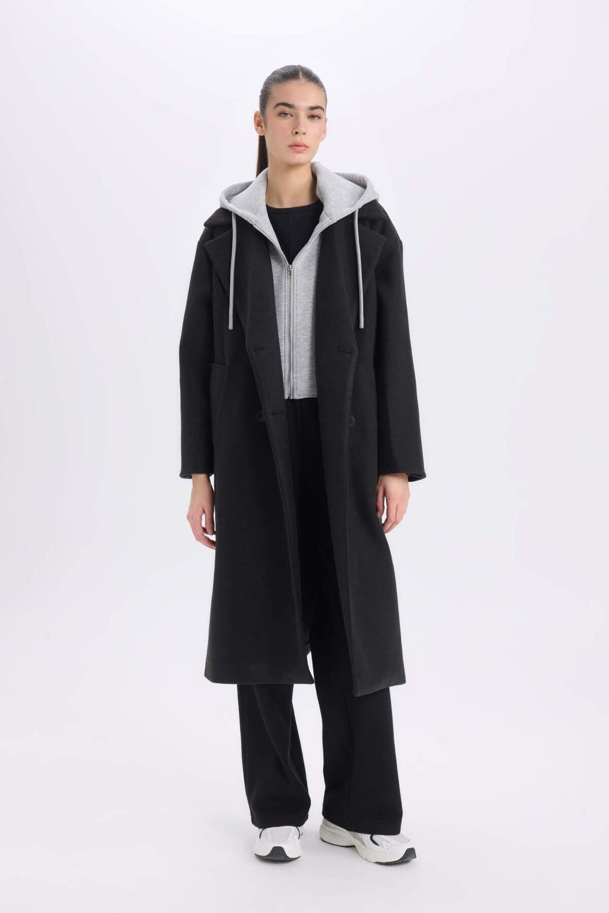 DeFacto-Пальто з капюшоном на ґудзиках D4184AX24WN Regular Fit з капюшоном D4184AX24WN 8