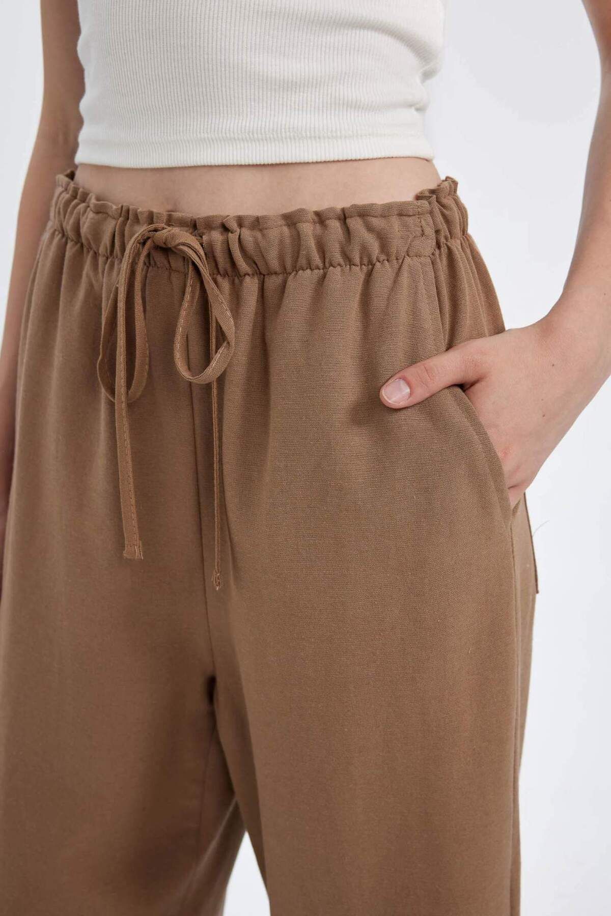 DeFacto-Linen Blend Pants Wide Leg Wide Loose Leg Three Pockets Regular Waist Basic Straight Standard Size C4545Ax 6