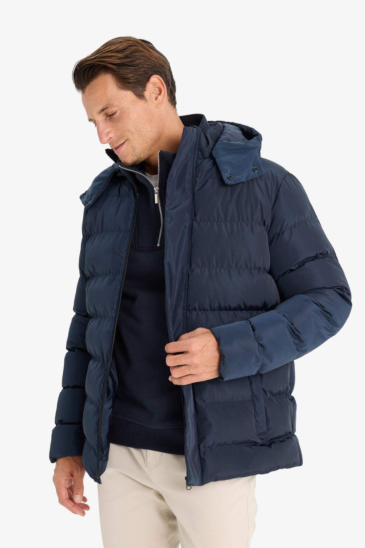 DeFacto-Regular Fit Hooded down Jacket with Zipper Snap Closure Pocket E7286Ax24Wn 3