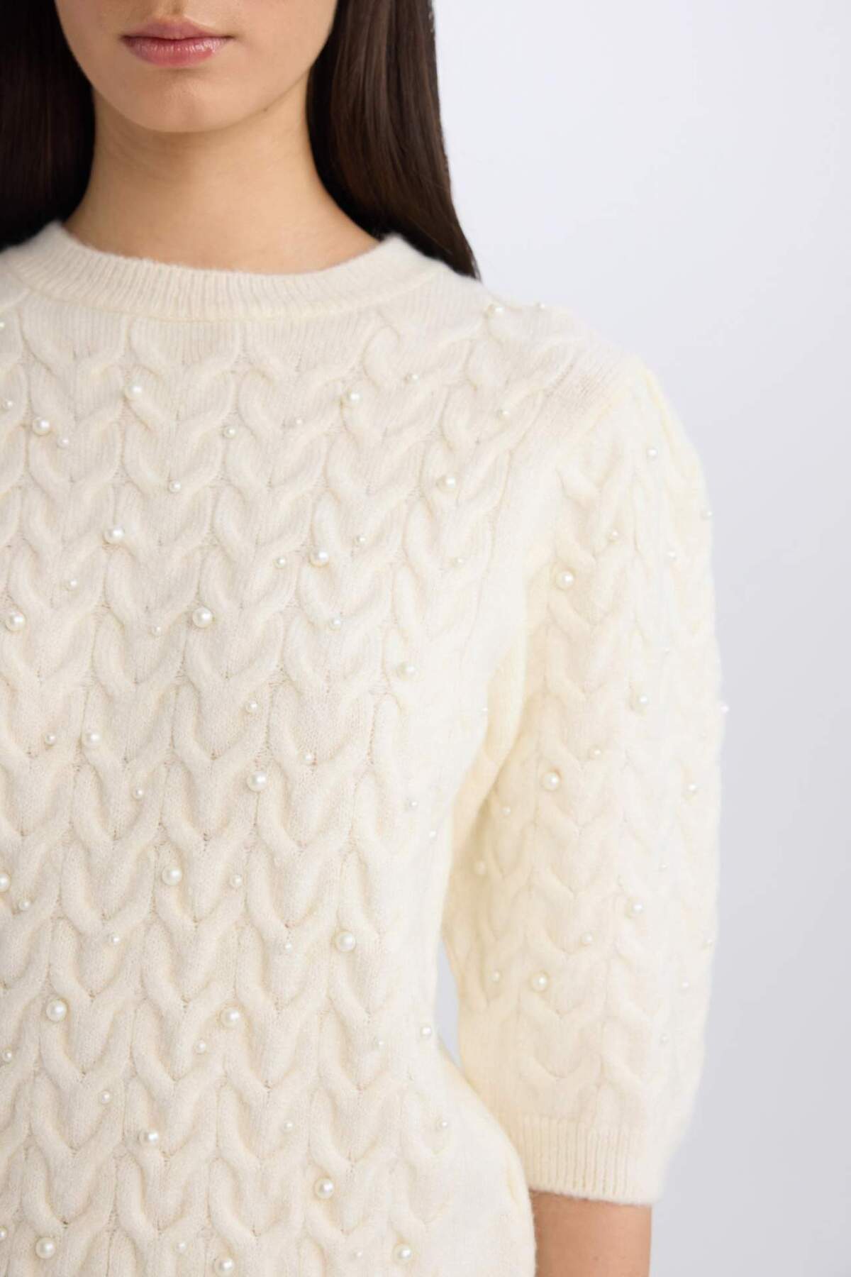 DeFacto-Strickpullover mit Rundhalsausschnitt und halben Ärmeln – normale Passform D6205AX24WN 5