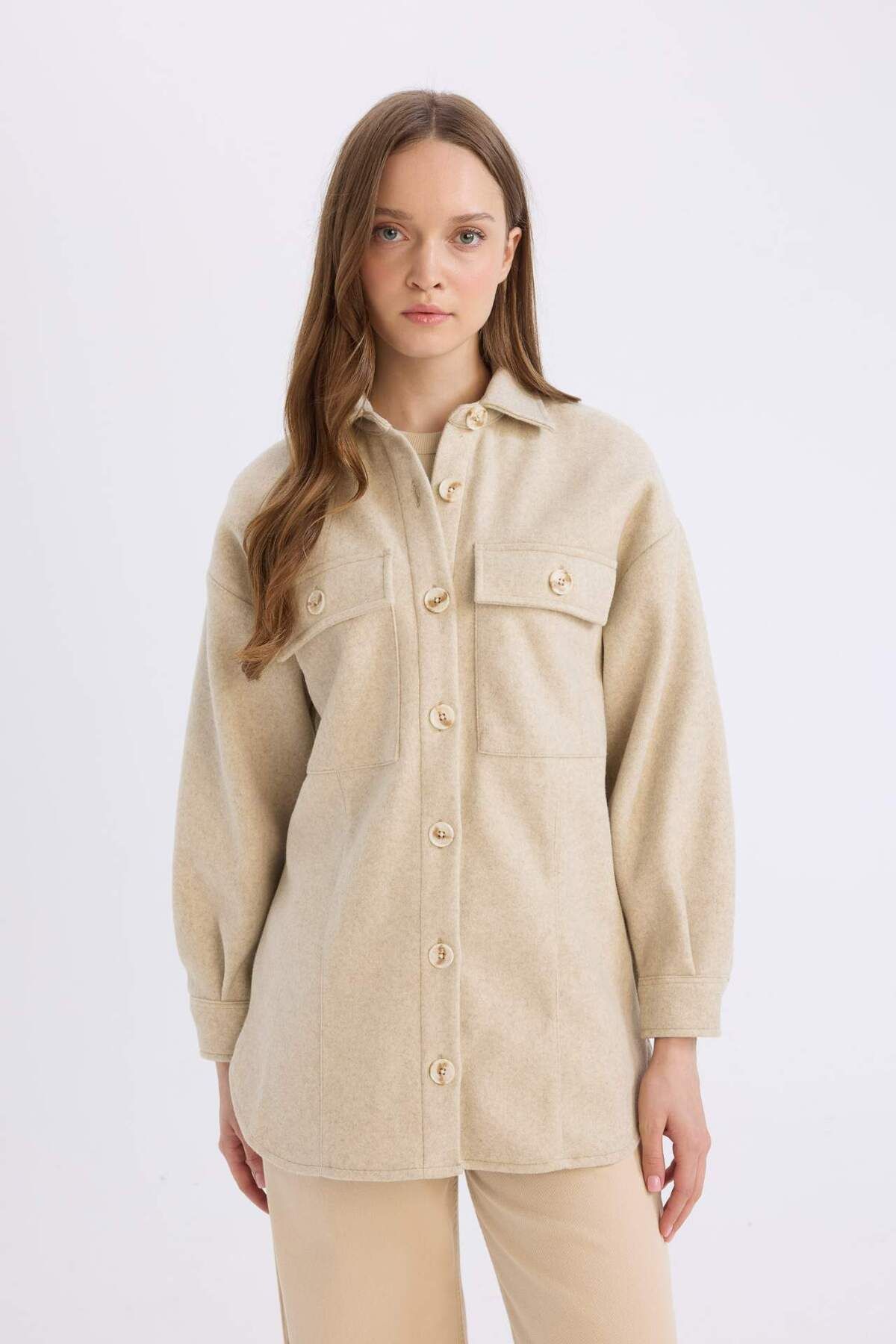 DeFacto-Relax Fit Shirt Collar Pocket Button Shirt Jacket D1302Ax24Wn 3