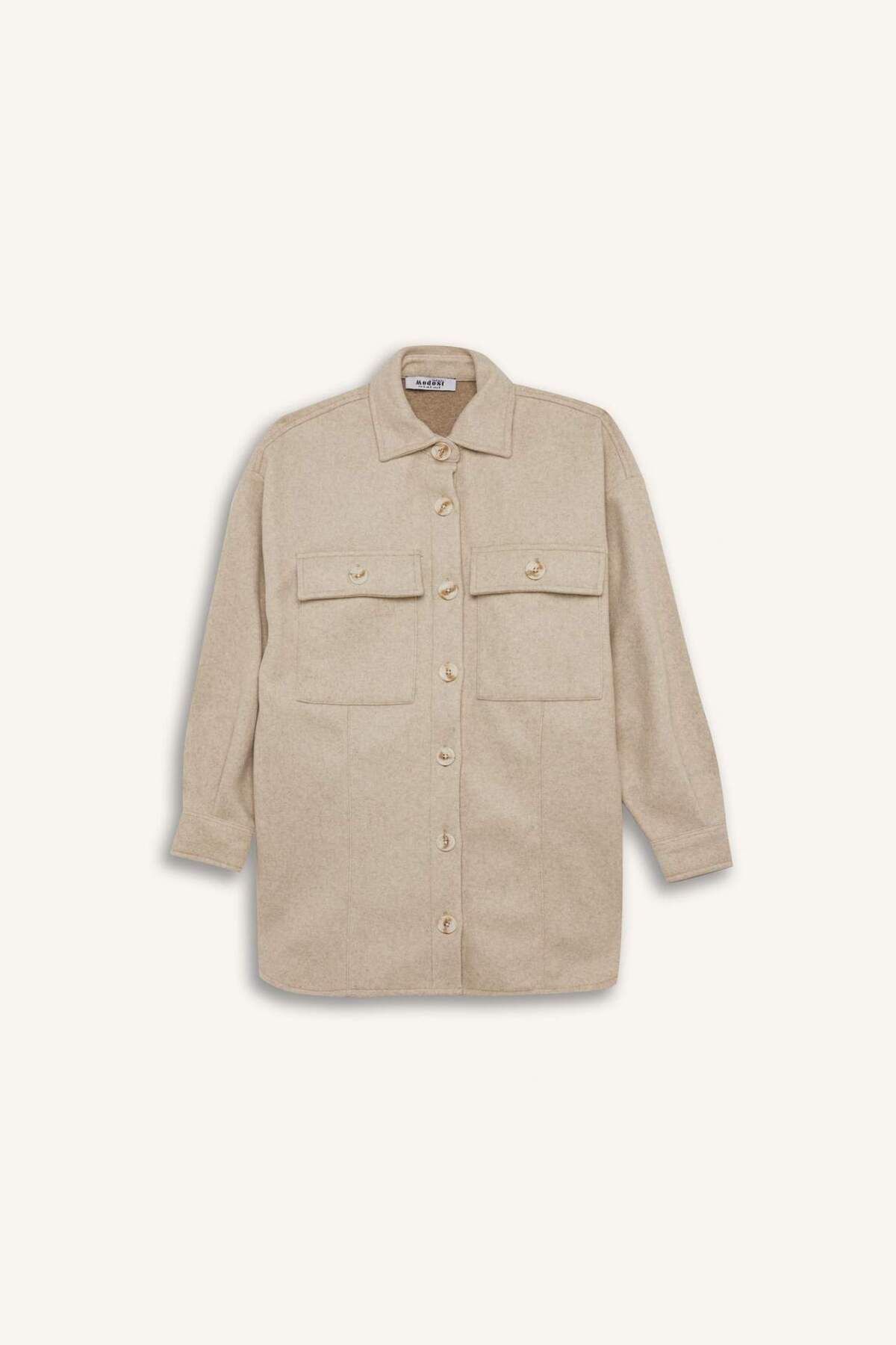 DeFacto-Relax Fit Shirt Collar Pocket Button Shirt Jacket D1302Ax24Wn 7