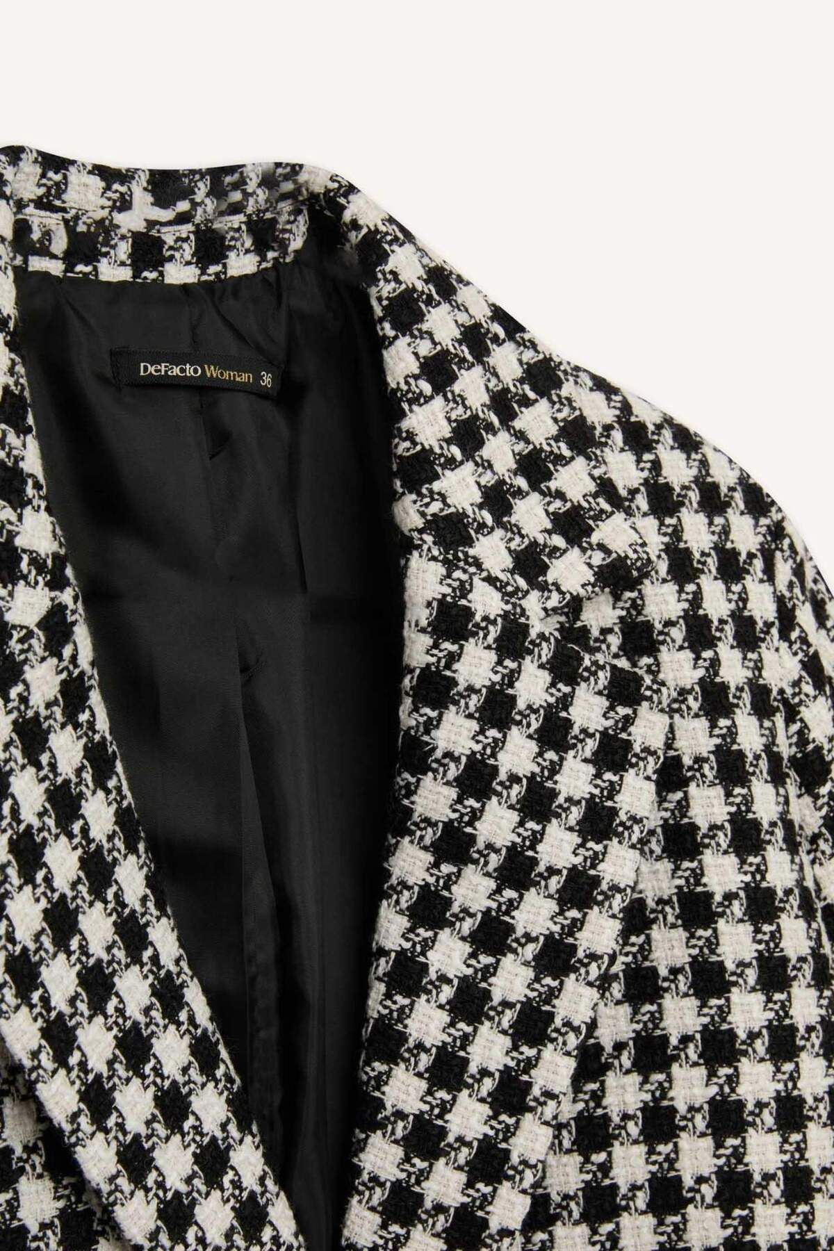 DeFacto-Oversize Wide Fit Jacket Lapel Buttoned Tweed Pattern Blazer Jacket V2814Az24Au 8