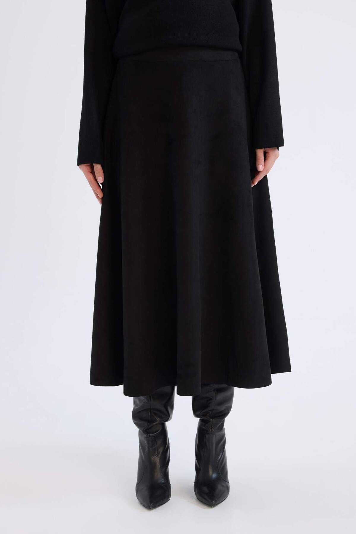 DeFacto-A-Line Basic Plain Suede Midi Skirt E5405Ax24Wn 5