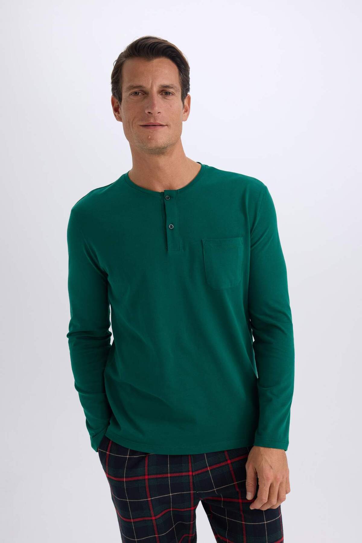 DeFacto-Long Sleeve Crew Neck Regular Fit Pajamas Set - 4W2Dftkc6123__Qzh 4