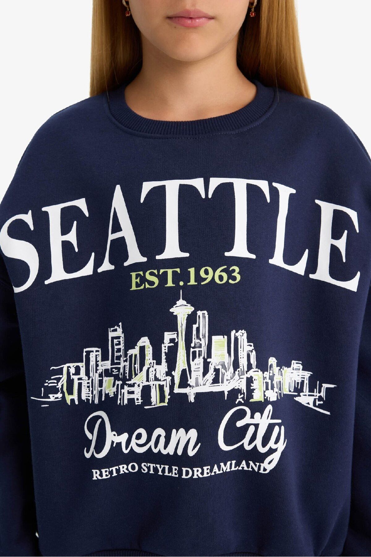 DeFacto-Girl's Relax Fit Crew Neck Printed Sweatshirt D4384A824Wn 5