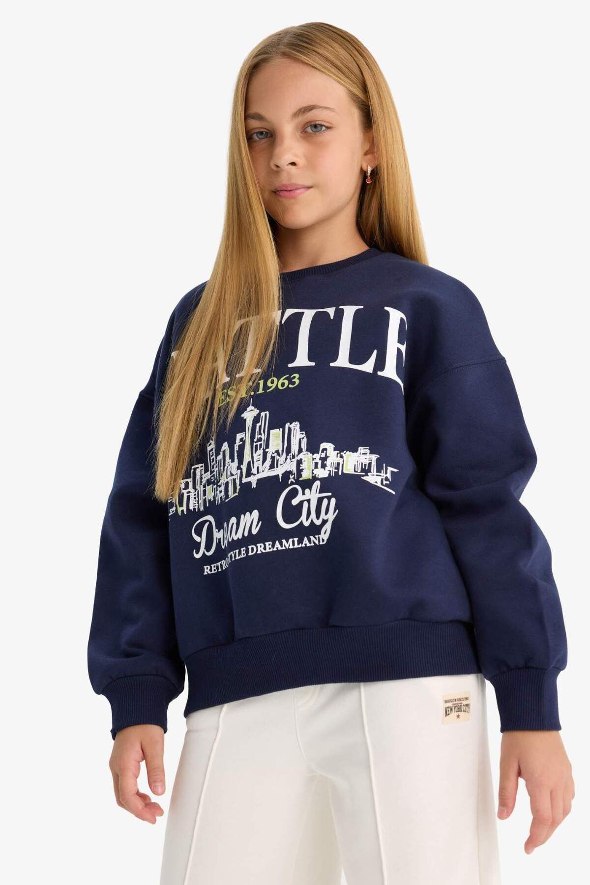 DeFacto-Girl's Relax Fit Crew Neck Printed Sweatshirt D4384A824Wn 1