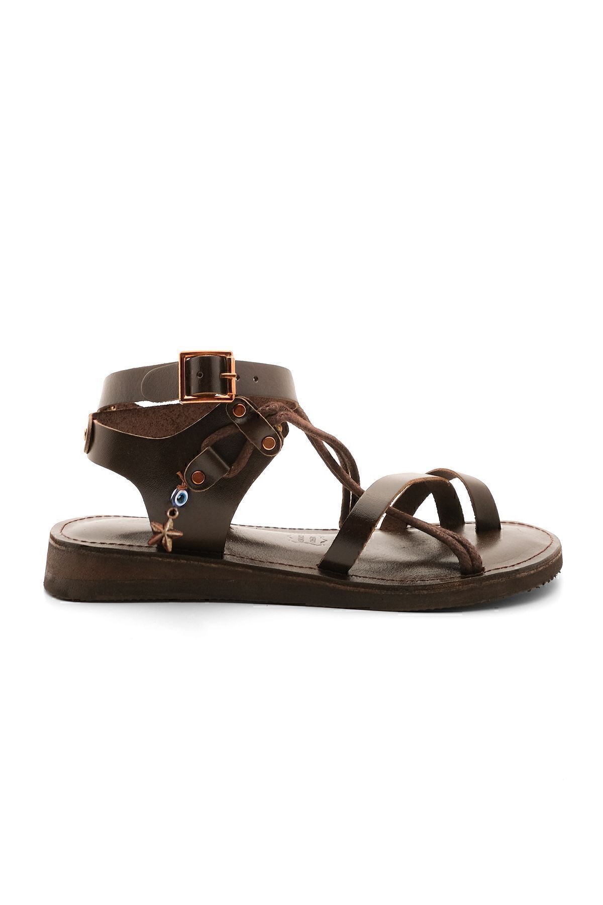 Marjin-Damen Echtleder Accessoire Eva Sohle Flip Flop Kreuz Seil Detaillierte Täglichen Sandalen Rivade Braun 3