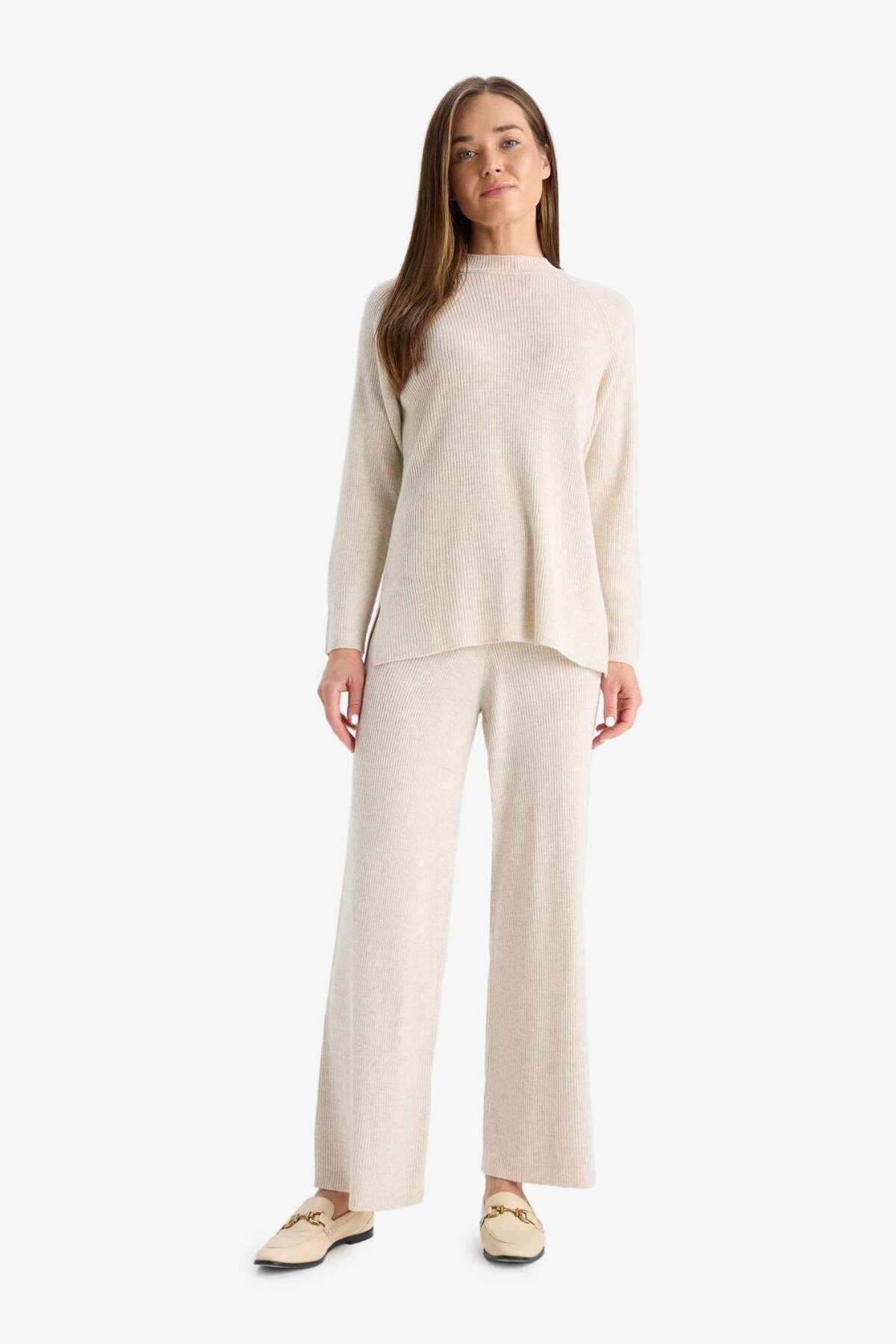DeFacto-Pantaloni Tricot Regular Fit Basic Duz Talie Elastica Duz Paca D6912AX24WN 3