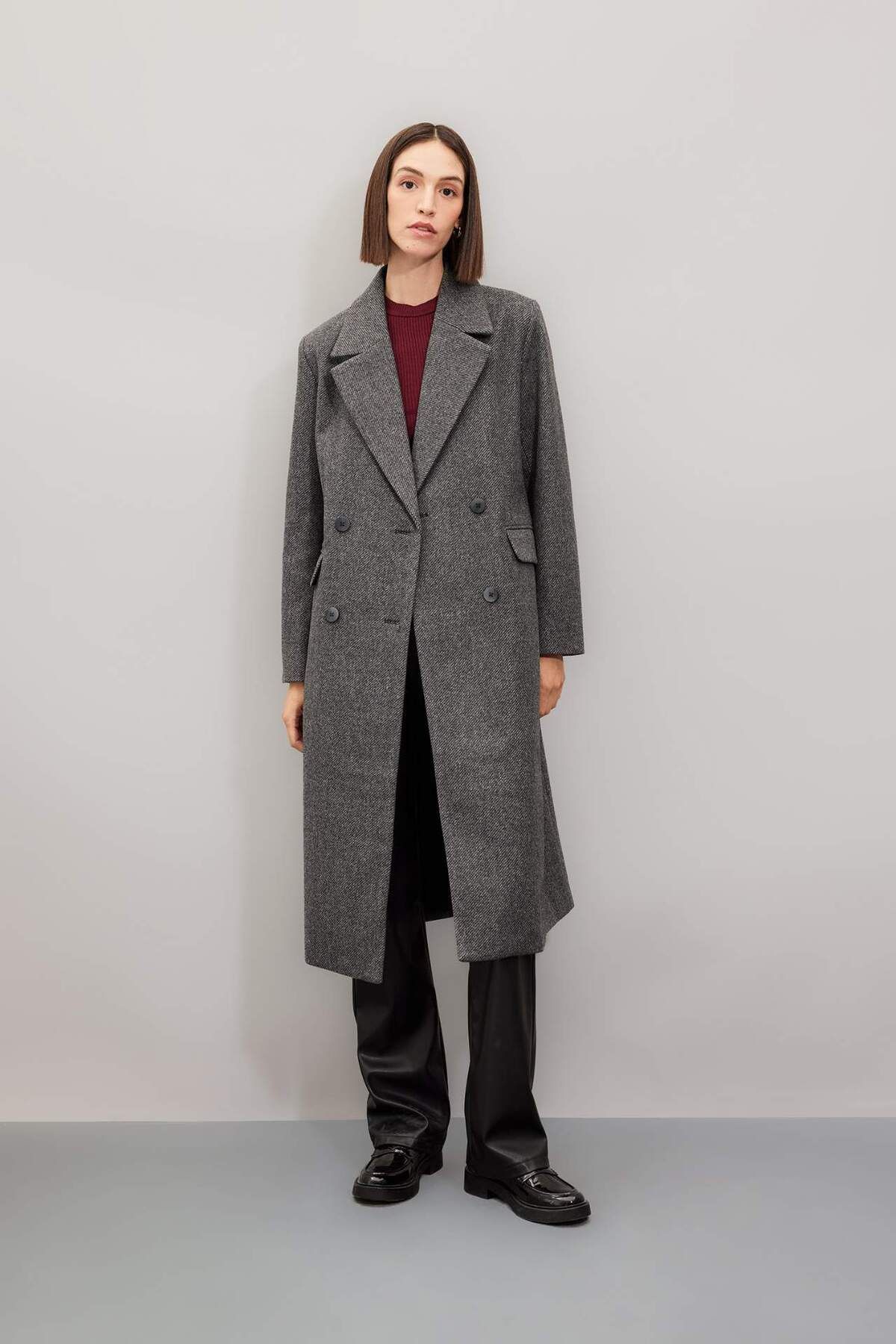 DeFacto-Regular Fit Double Breasted Collar Button Pocket Long Cashmere Coat A0908Ax24Wn 1