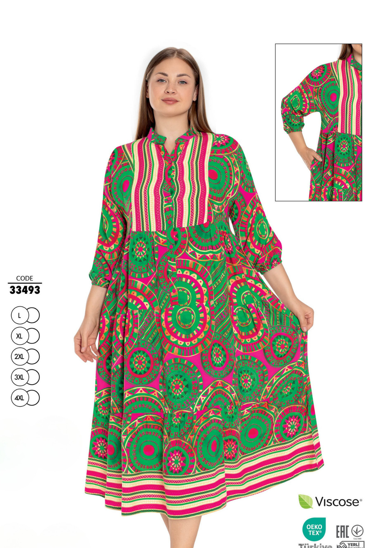 Women's Plus Size Button Detailed Buttoned Dress 33493