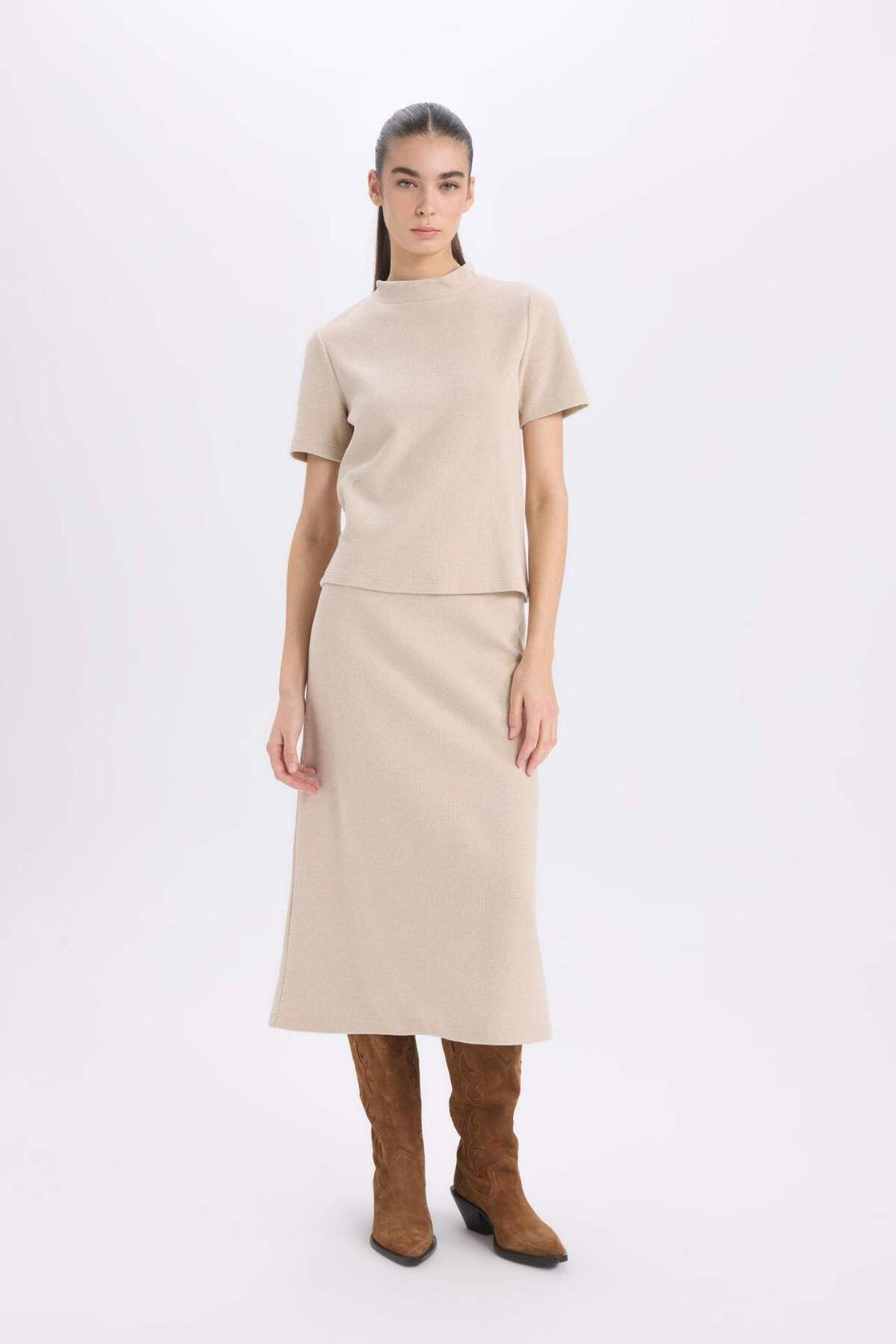 DeFacto-A-Linien-Maxirock mit elastischer Taille, einfarbig, normale Taille, D5407AX24AU 1