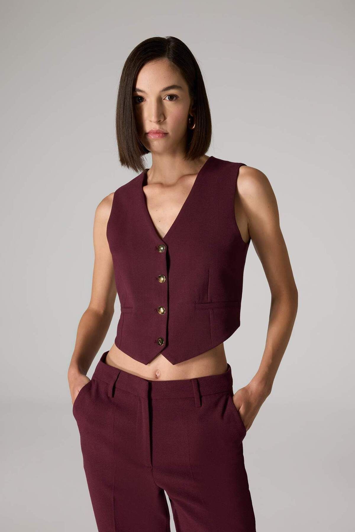 DeFacto-Sorbe X Regular Fit V-Neck Button Blazer Vest D9928Ax24Au 4