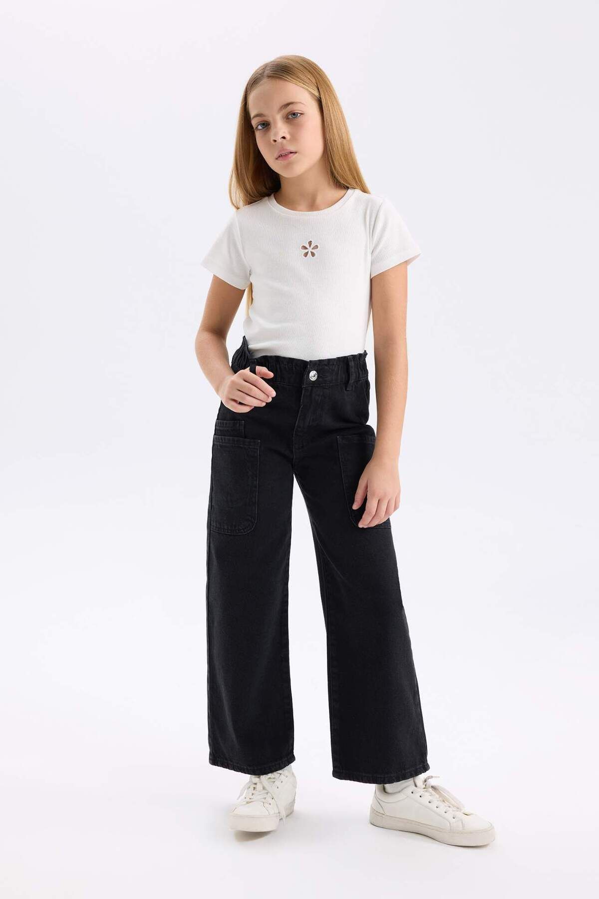 Kız Çocuk Wide Leg Kargo Geniş Bol Paça Jean Pantolon D5449A824WN