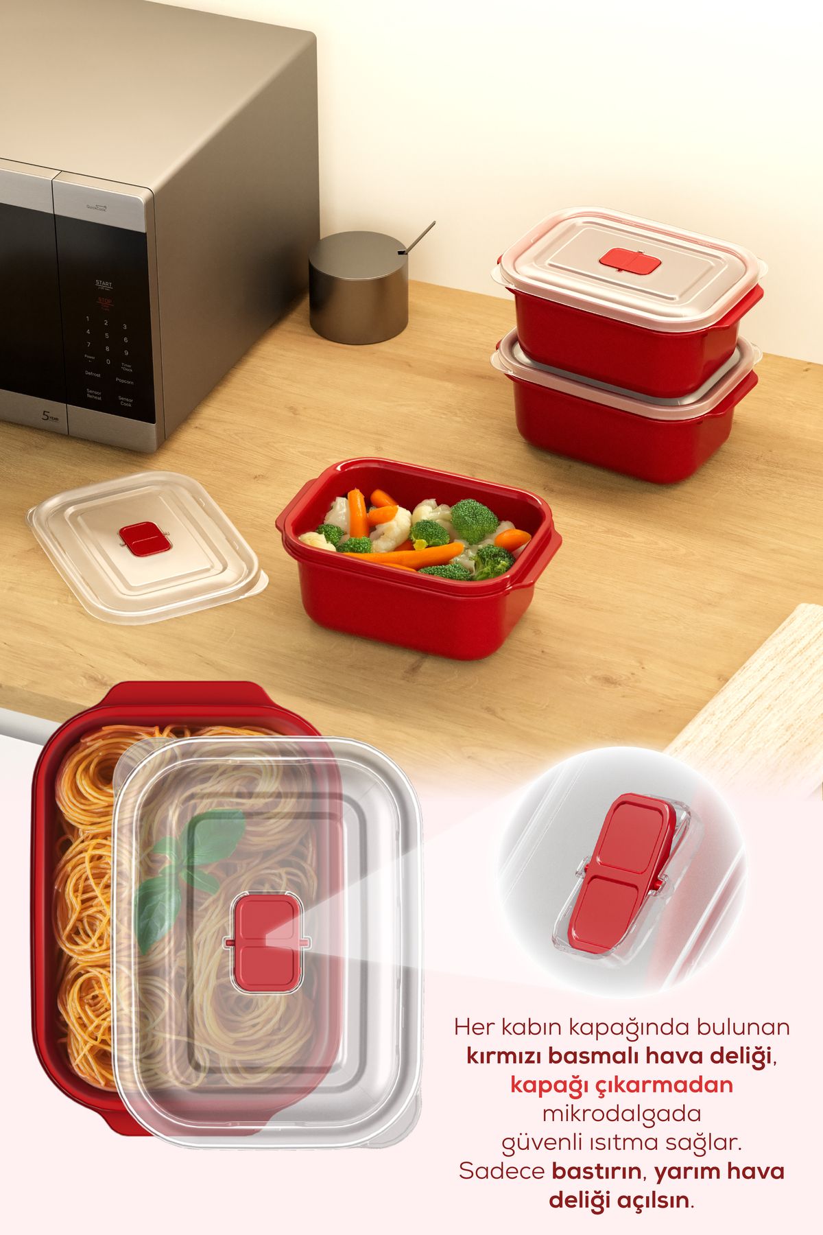 Vienev-Set of 3 Rectangular Storage Containers with Lids Suitable for Microwave - 1000 ml 2