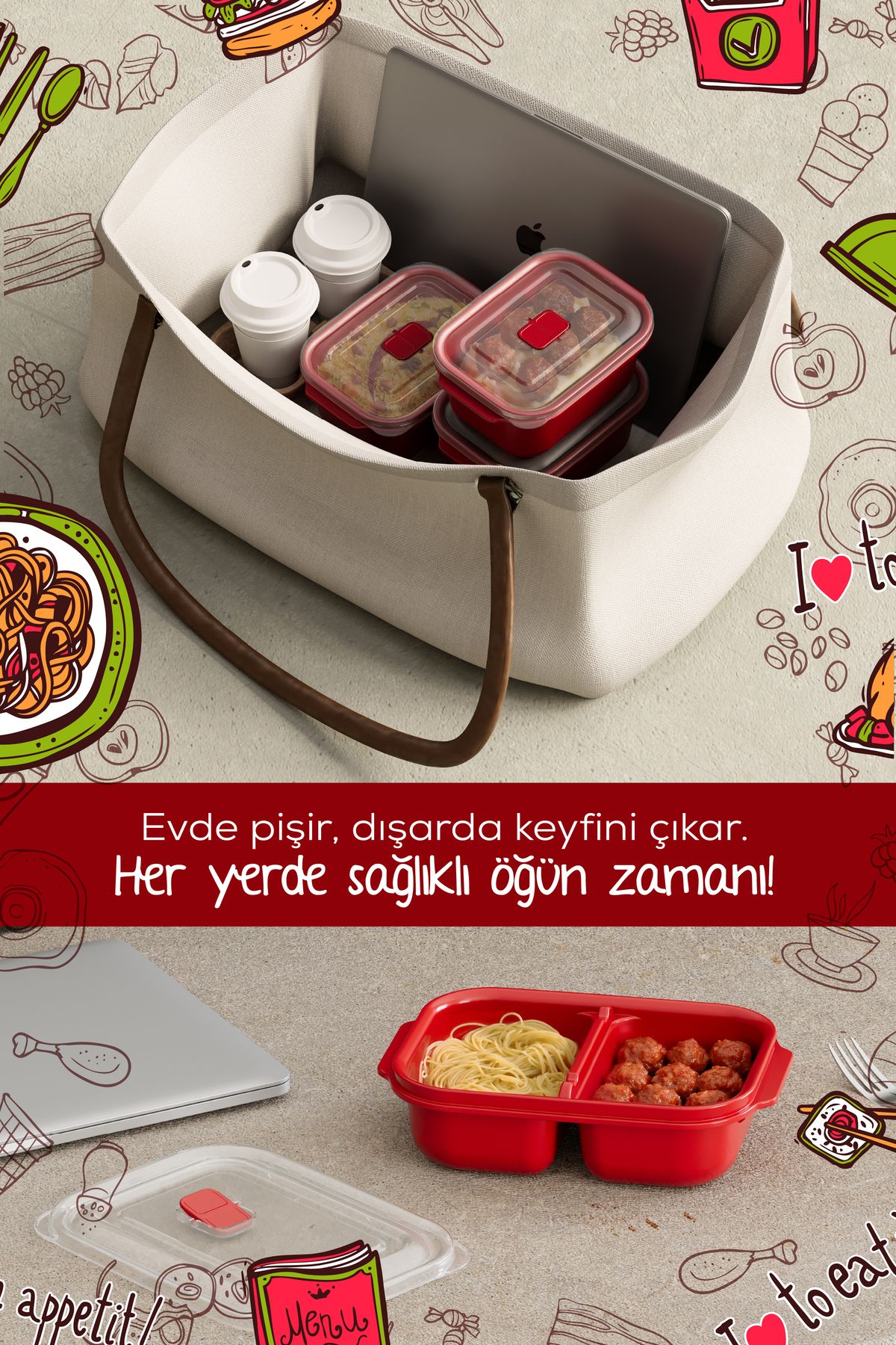 Vienev-Set of 3 Rectangular Storage Containers with Lid and Compartments Suitable for Microwave - 1200 ml 6