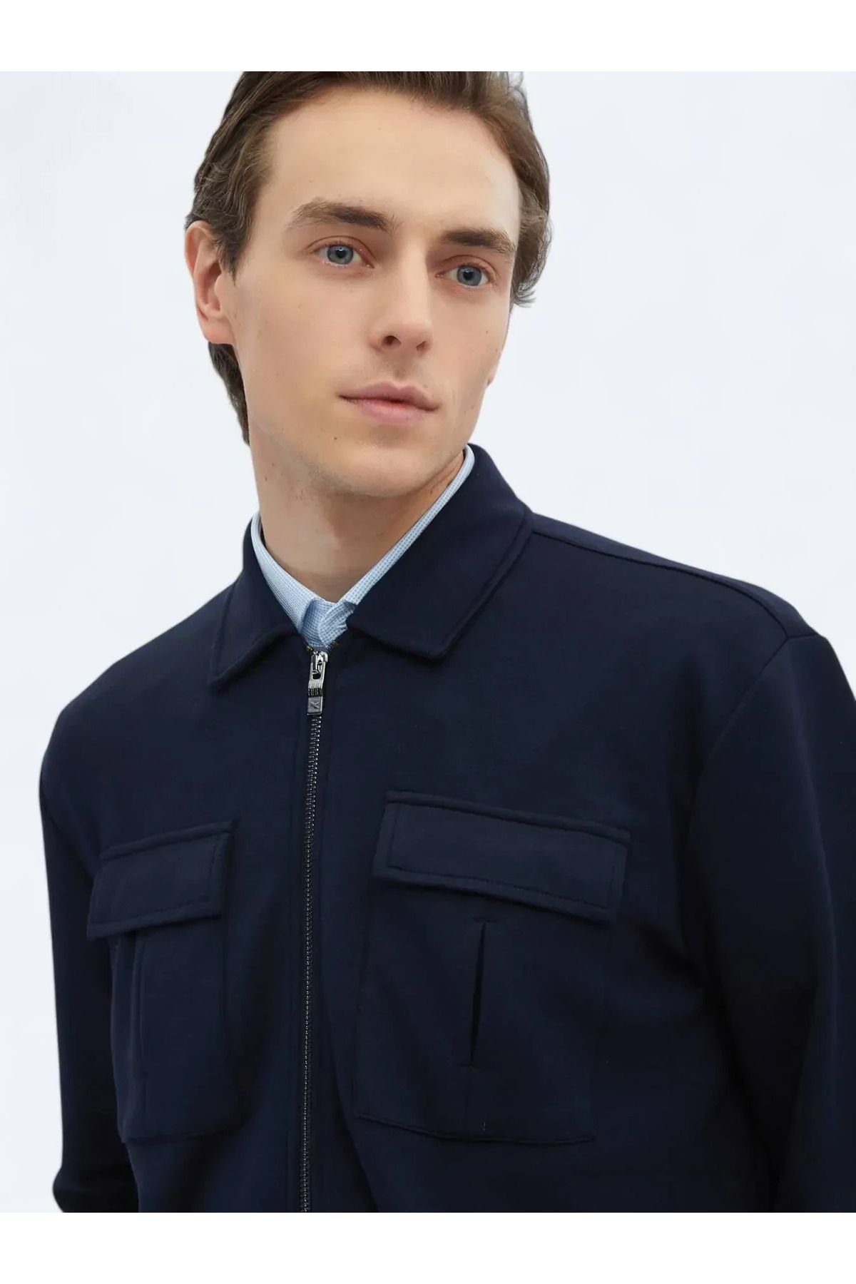 Kip-Navy Plain Regular Fit Overshirt 7