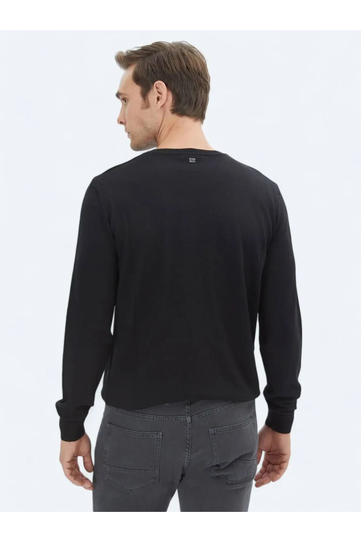 Kip-Black Crew Neck Plain Knit Wool Blended Sweater 6