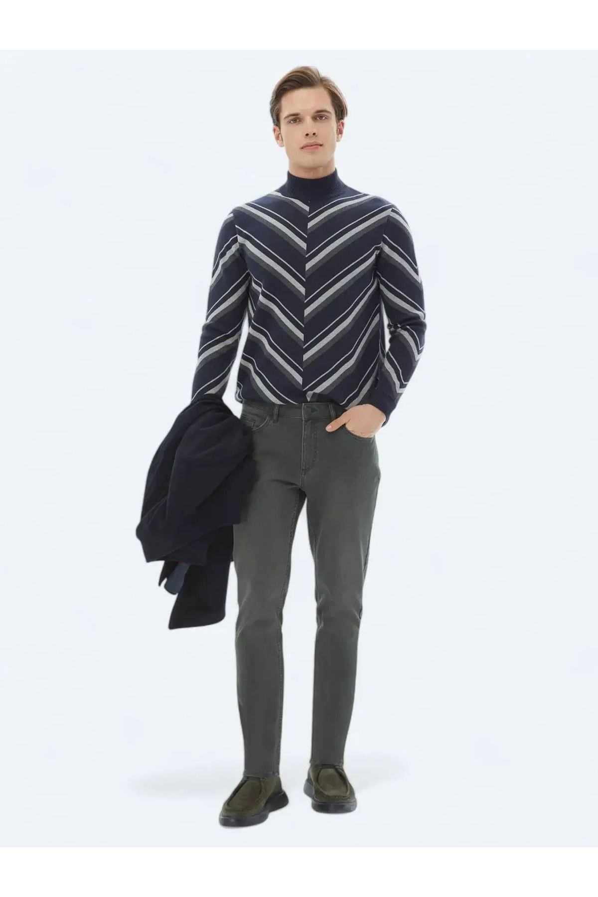 Kip-Khaki Slim Fit Denim Cotton Trousers 1