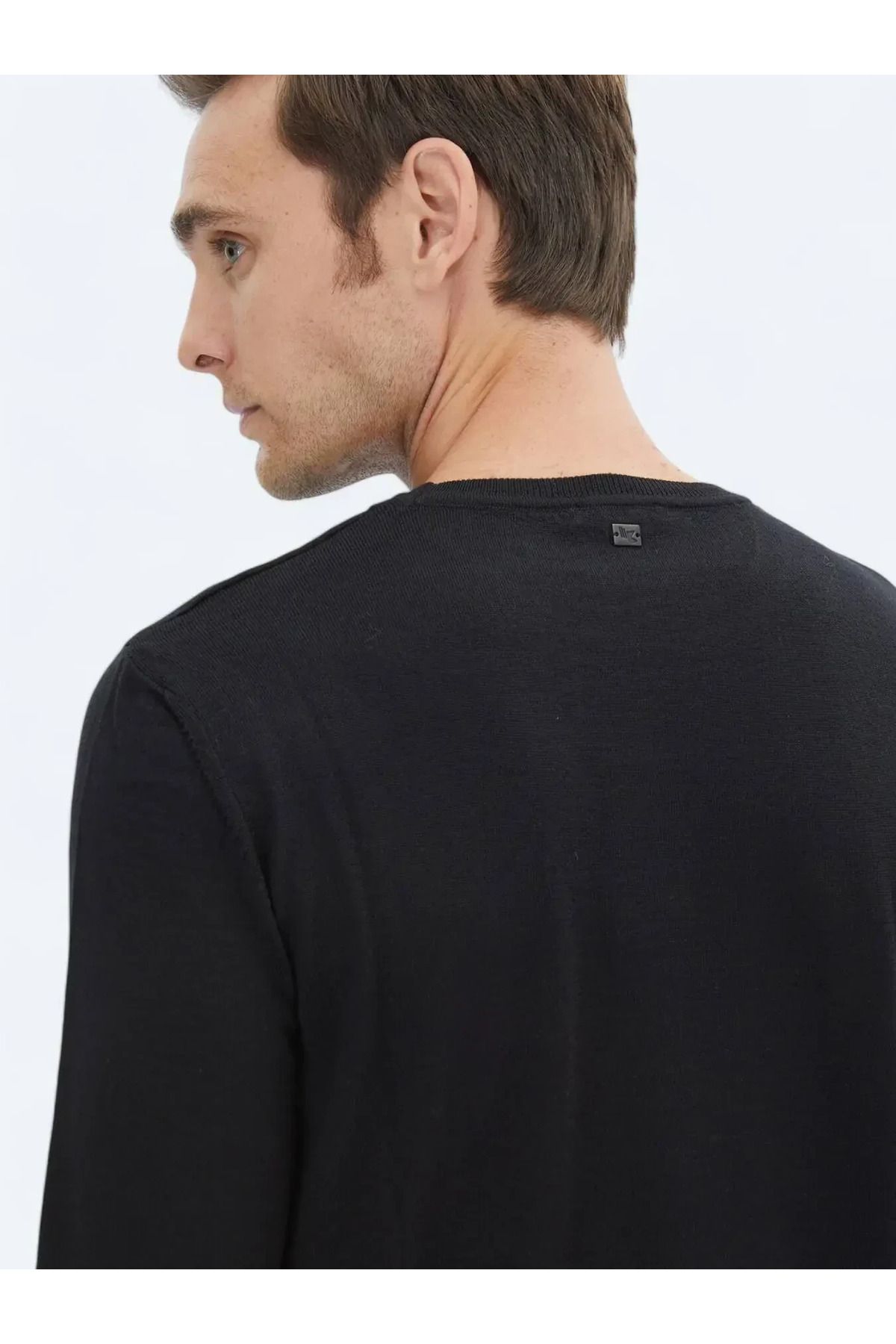 Kip-Black Crew Neck Plain Knit Wool Blended Sweater 5