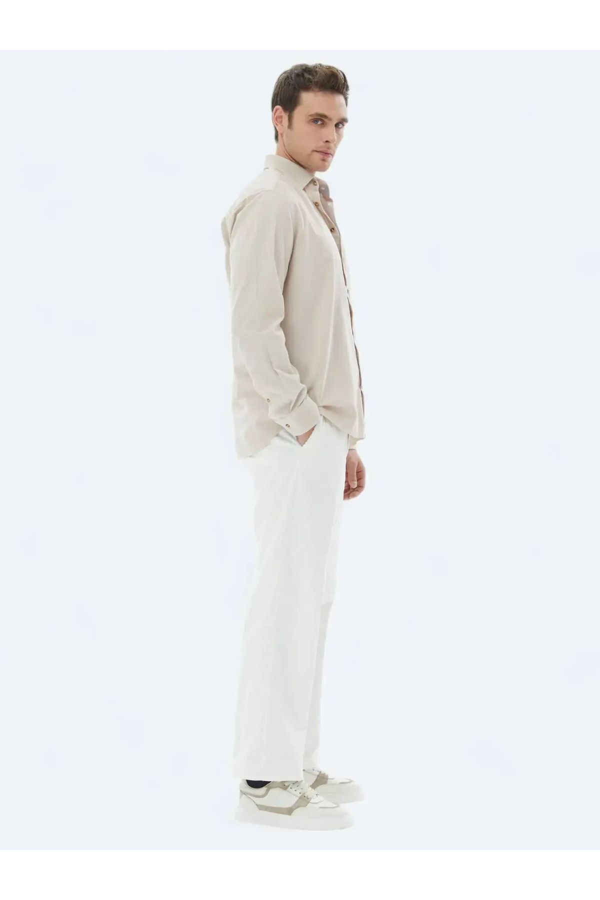 Kip-Beige Corduroy Regular Fit Woven Velvet Casual 100% Cotton Shirt 4