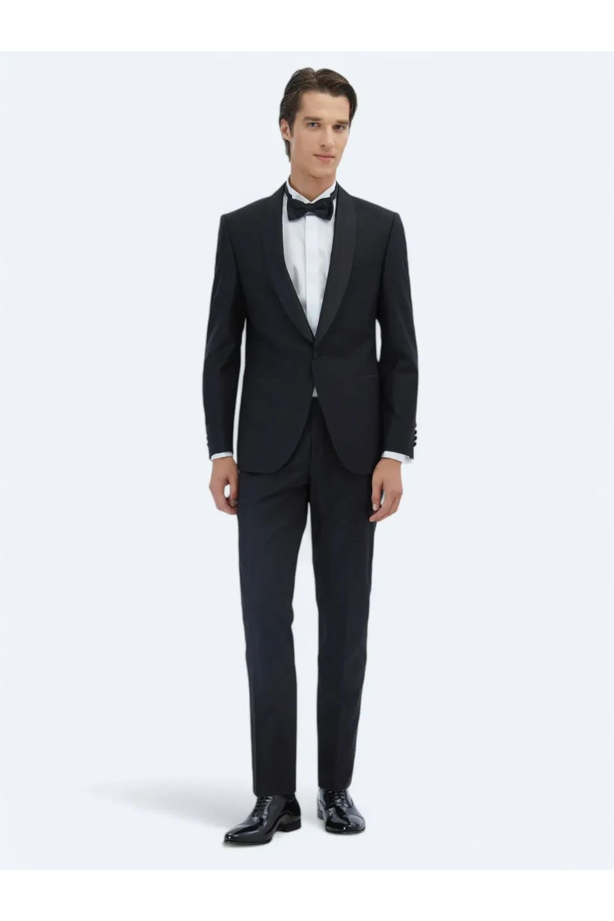 Kip-Black Plain Slim Fit Shawl Collar Woven Tuxedo Suit 1