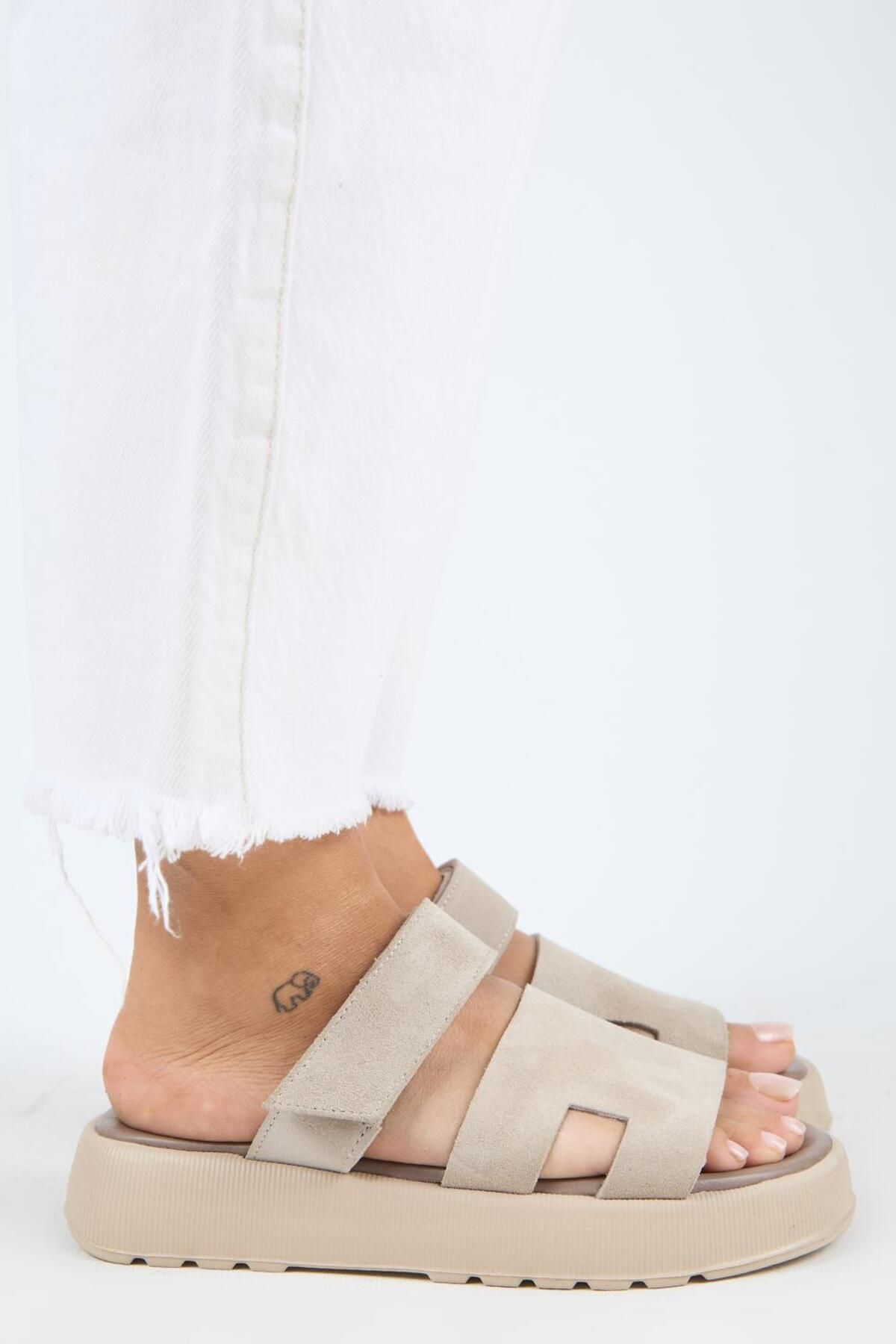 Manijero-Γυναικείες παντόφλες Seina από γνήσιο δέρμα Velcro Beige 2