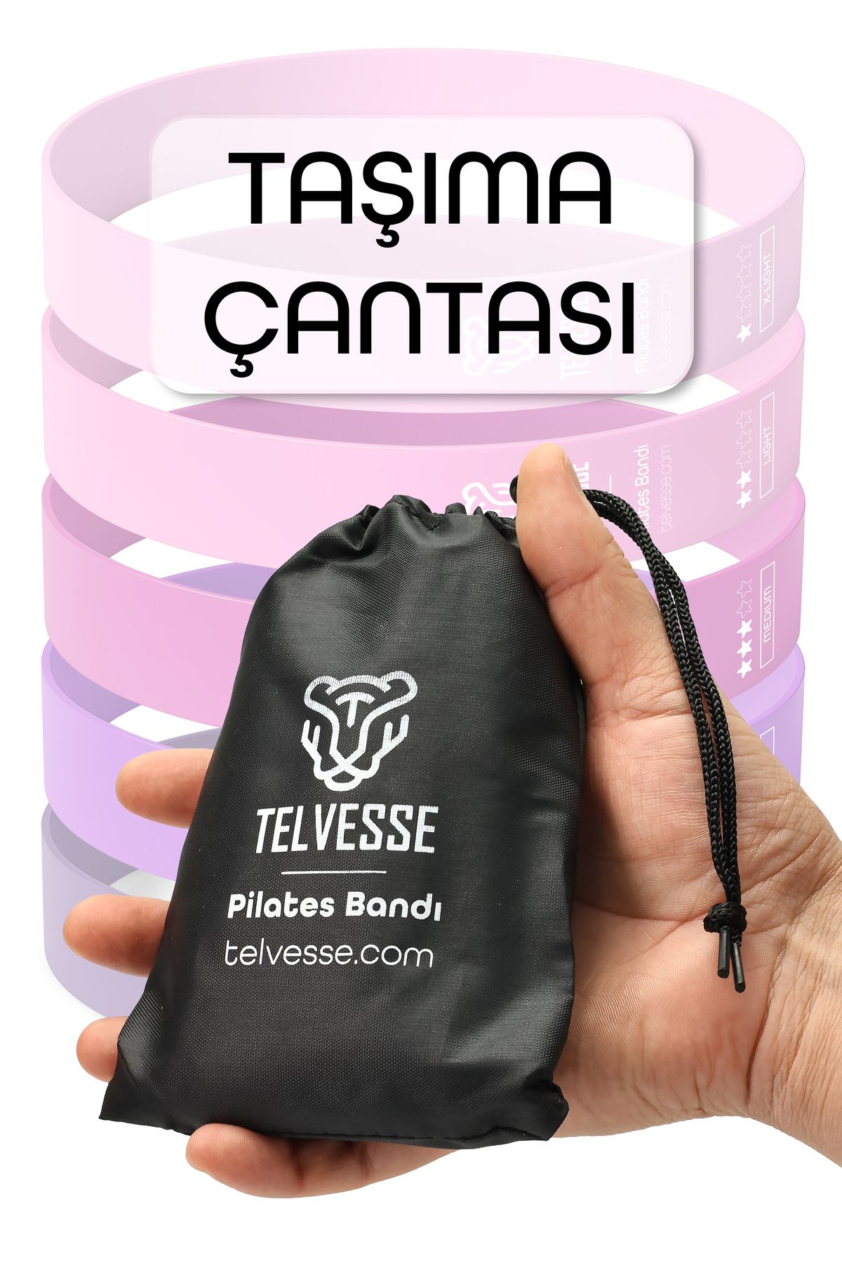 Telvesse-5 Different Pilates Resistance Band with Bag Latex Aerobic Exercise Squat Rubber Loop Band Closed End Pink 3
