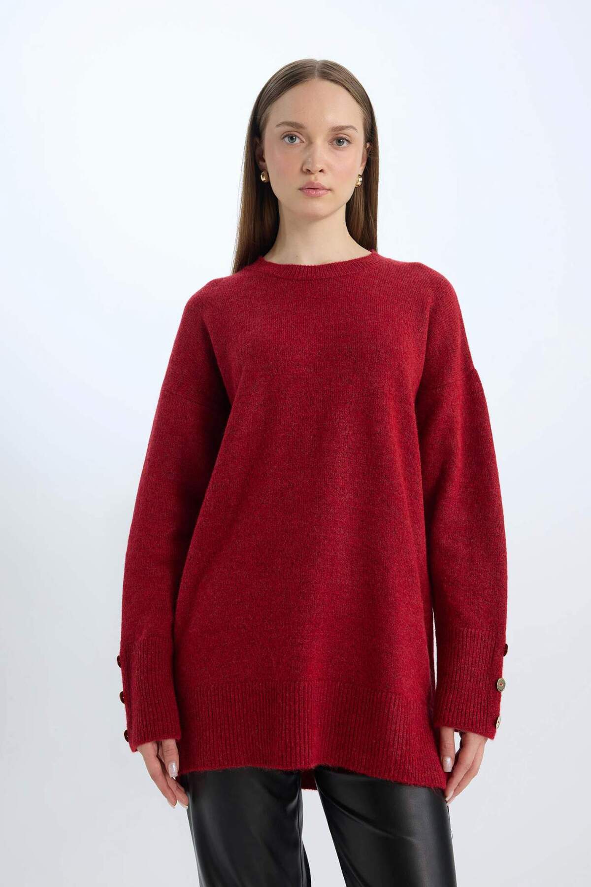 DeFacto-Regular Fit Crew Neck Basic Plain Sweater Tunic 3182316 3