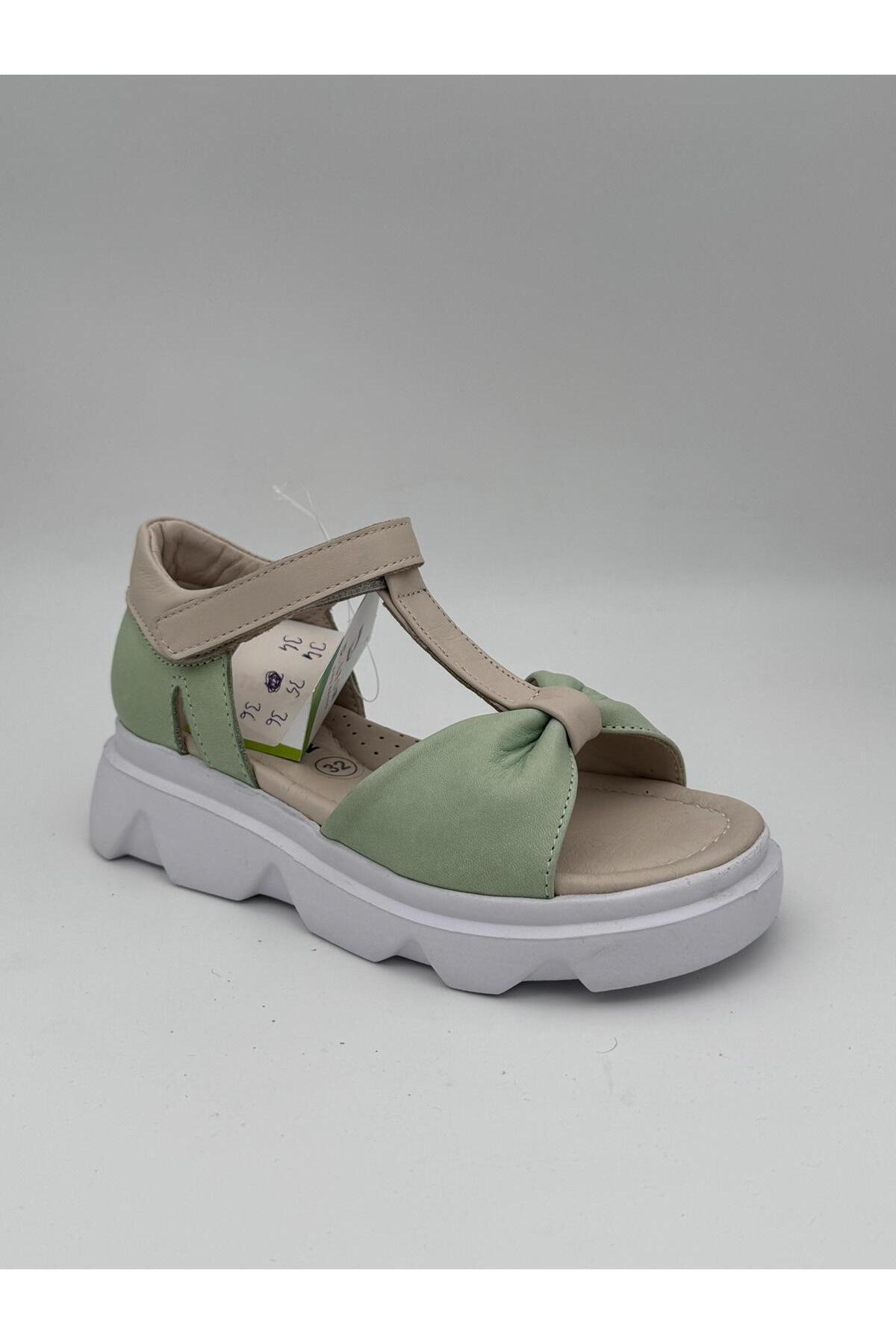Dalton Kız Çocuk Yeşil Fiyonklu Cırt Cırtlı Kalın Taban Sandalet