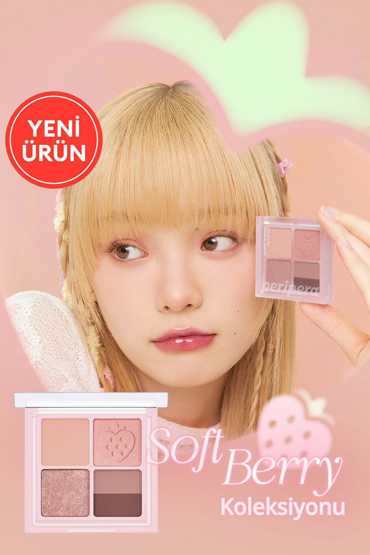 PERIPERA-5-Piece Eyeshadow Palette in Matte, Shimmer Shades Ink Pocket Shadow Palette (08 Strawberry in Mute) 1