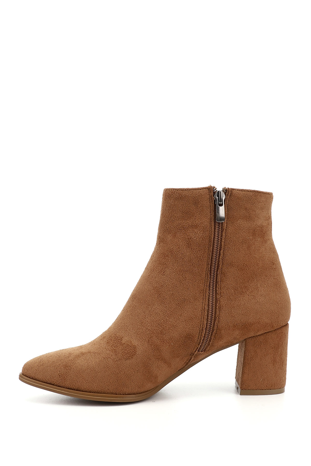 GÖNDERİ(R)-Damen/Mädchen-Stiefel aus hellbraunem Wildleder mit Reißverschluss und spitzer Zehenpartie und dickem Absatz 3