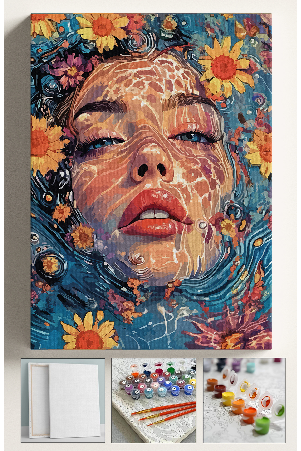 Corvo Sayılarla Boyama Seti Numaralı Tuval Fırça Boya Dahil Kasnaklı Set 40x50 Cm - SU VE KADIN