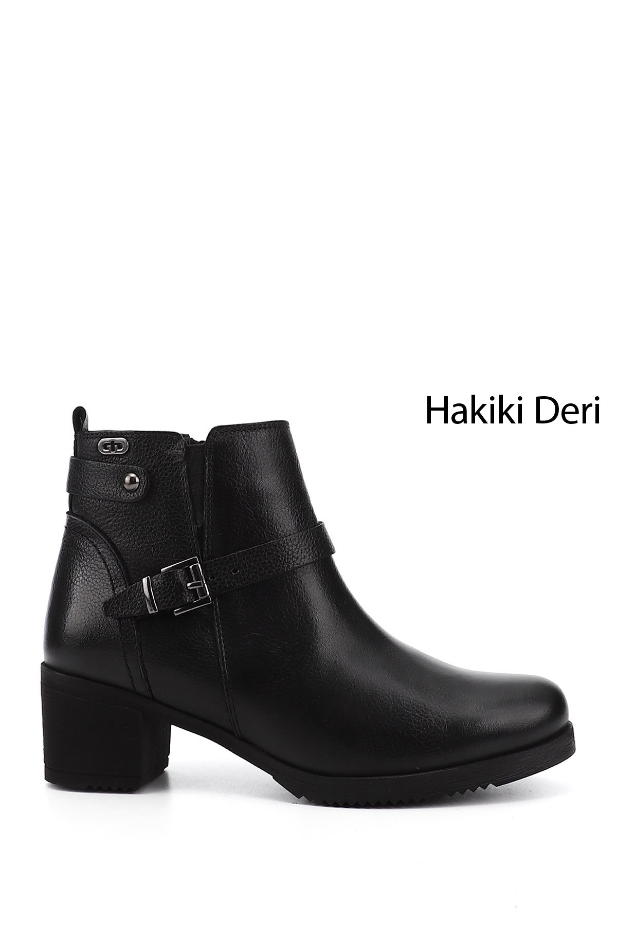 GÖNDERİ(R)-Dámské/dívčí černé plovoucí boty na zip na silném podpatku z pravé kůže 1