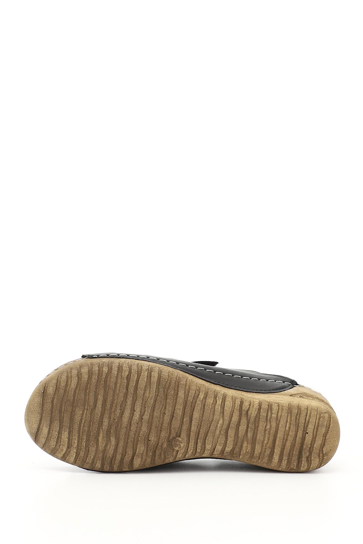GÖNDERİ(R)-Black Heart Genuine Leather Filling Sole Women's Slippers 42350 4